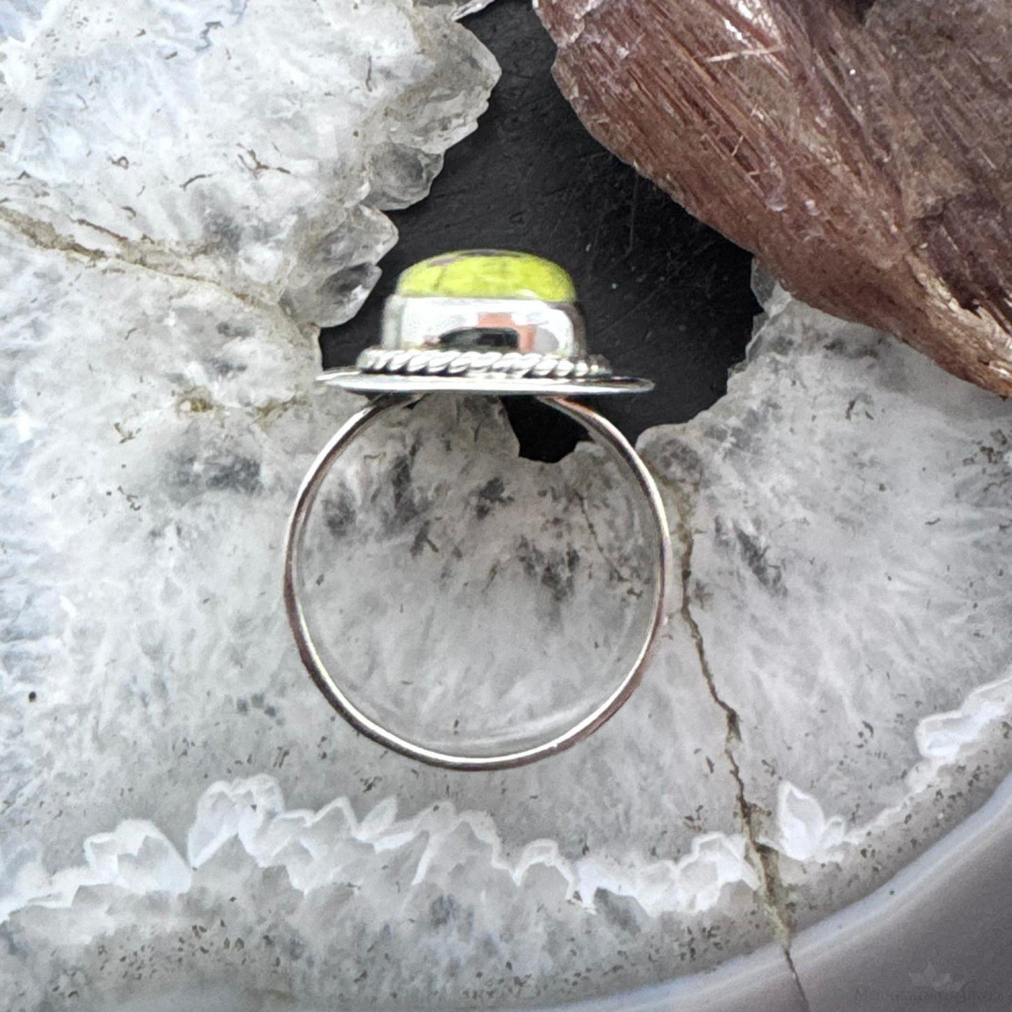 Sterling Silver Southwestern Style Atlantisite Decorated Bar Ring Size 8.5 For Women