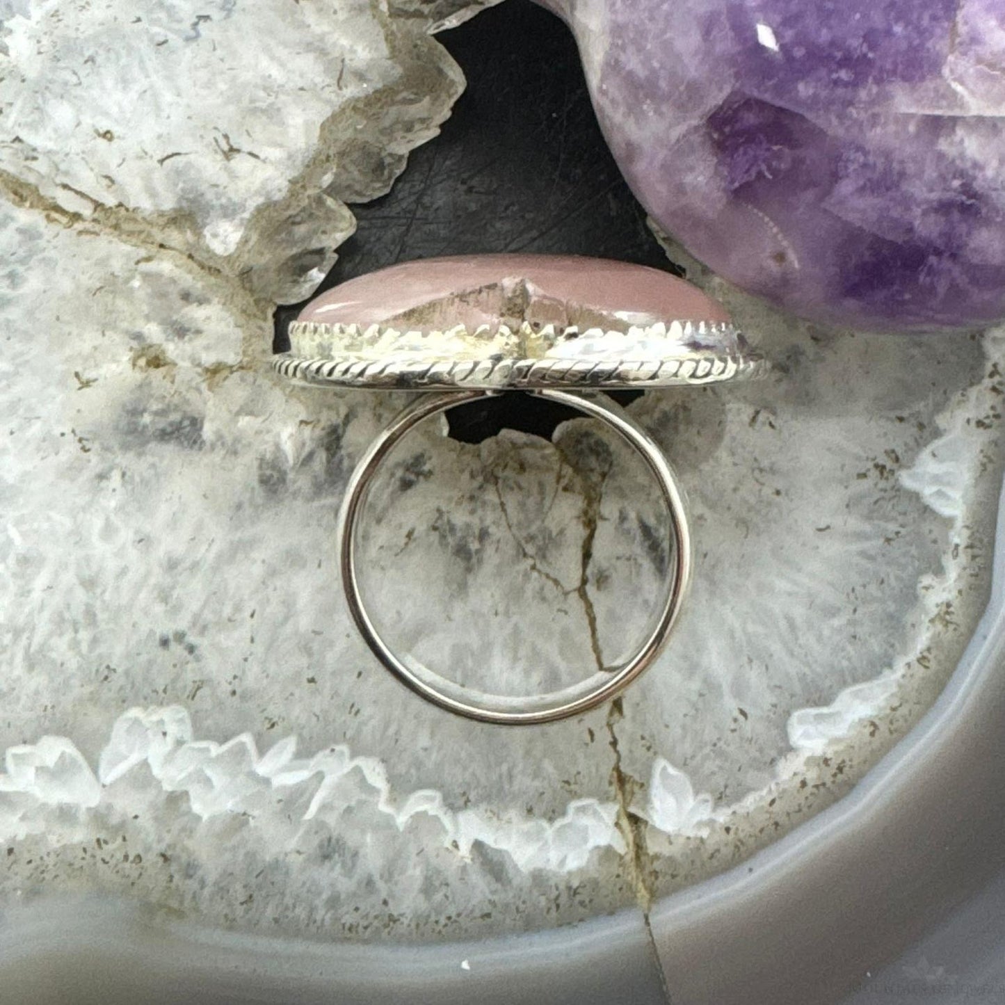 Sterling Silver Southwestern Style Pink Quartz Heart Ring For Women