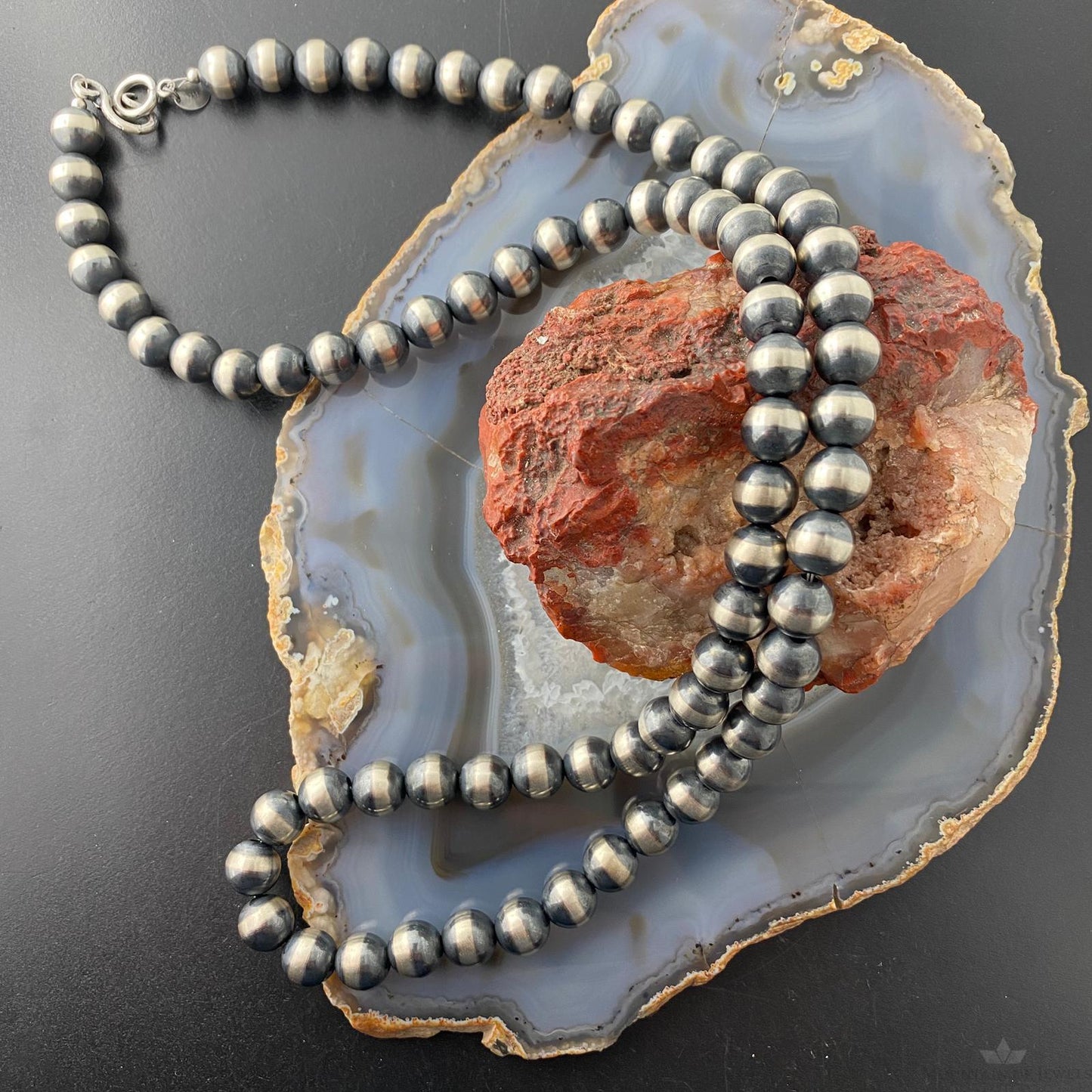 Navajo Pearl Beads 10 mm Sterling Silver Necklace Length 20" For Women