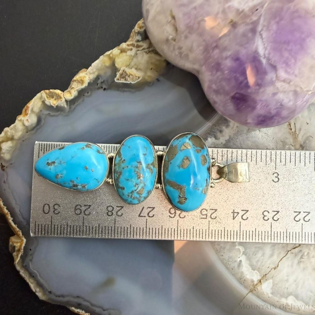 Sterling Silver Southwestern Style 3 Kingman Turquoise Pendant For Women #3