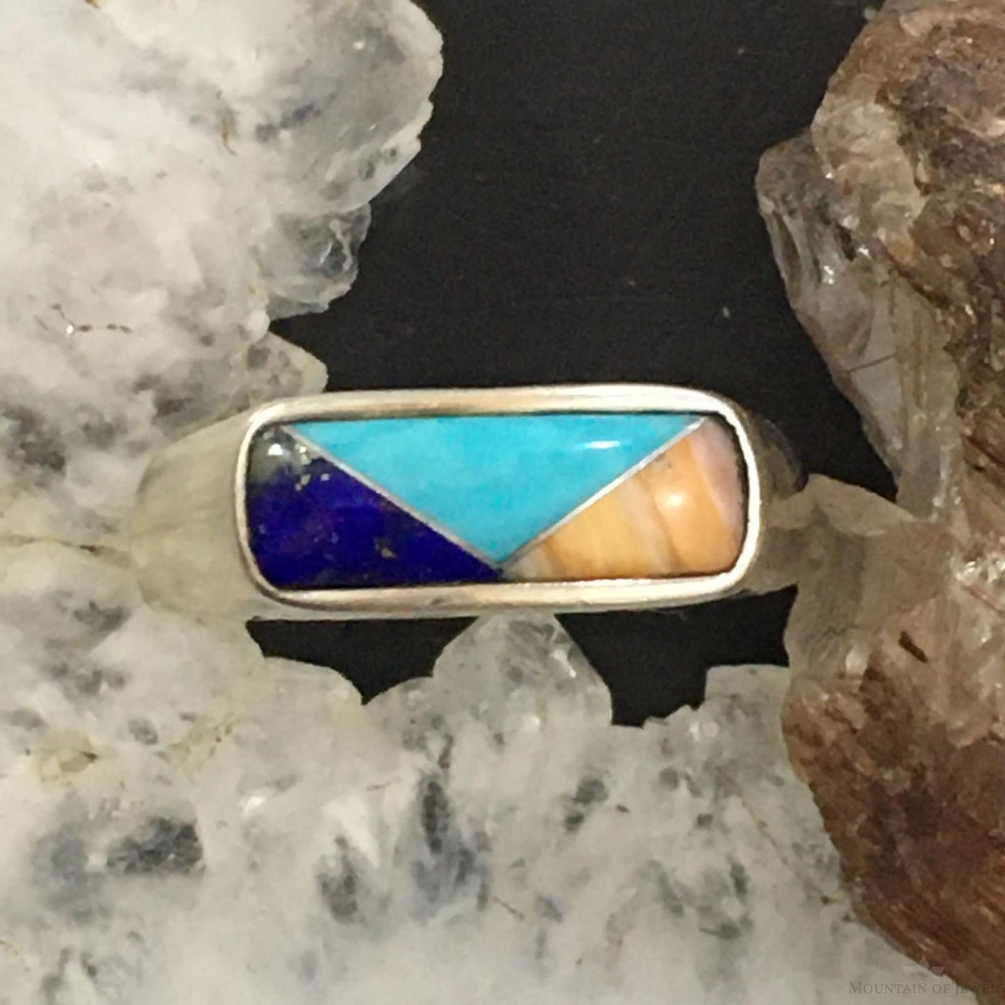 Carolyn Pollack Southwestern Style Sterling Silver Rectangle Multi-gemstone Inlay Ring For Women