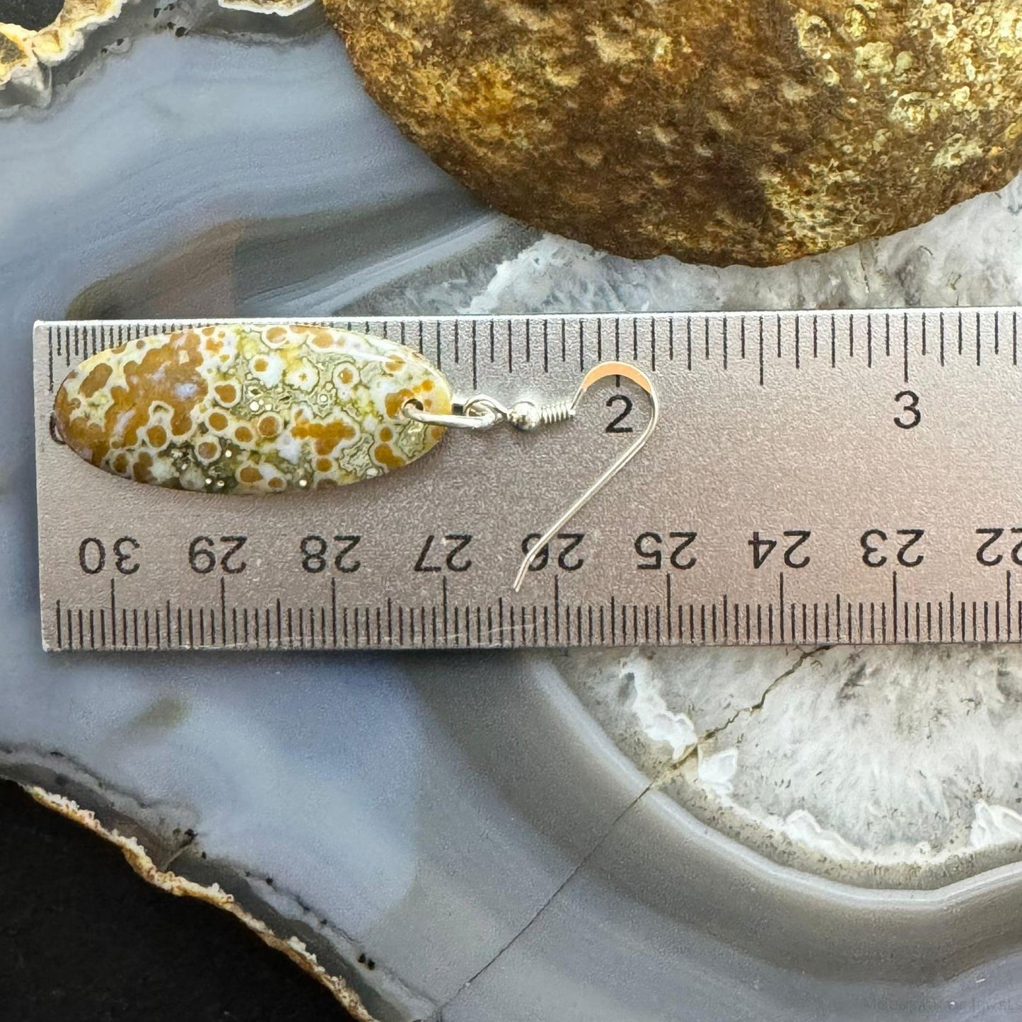 Sterling Silver Elongated Oval River Jasper Slab Dangle Earrings For Women #352