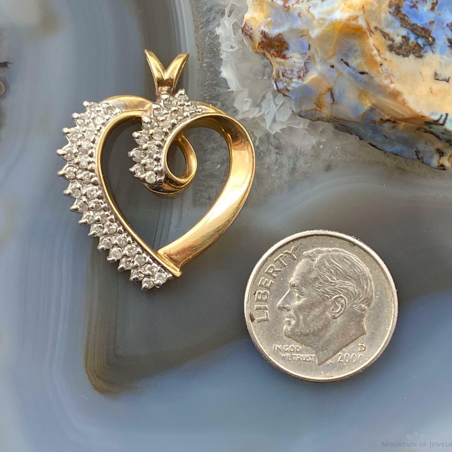 14K Yellow Gold Diamonds Heart Shape Pendant For Women