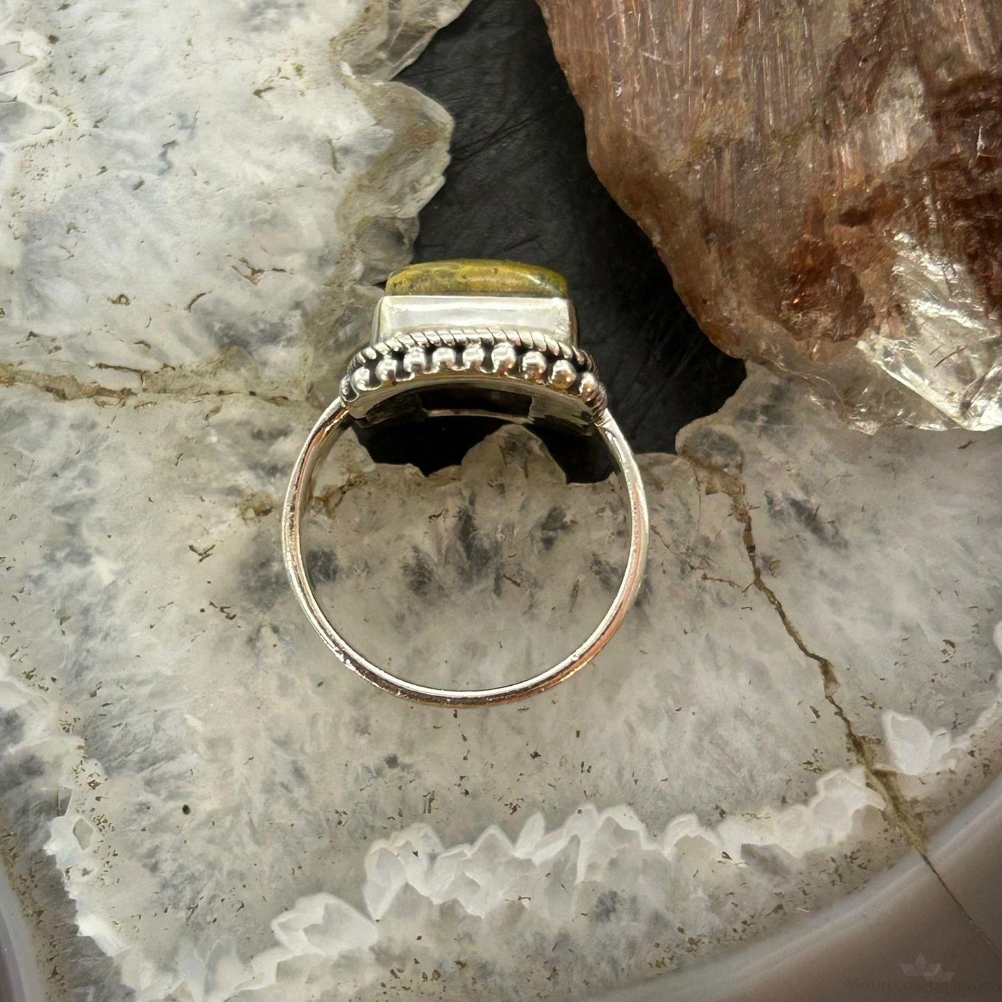Sterling Silver Southwestern Style Rectangle Atlantisite Ring Size 7.25 For Women