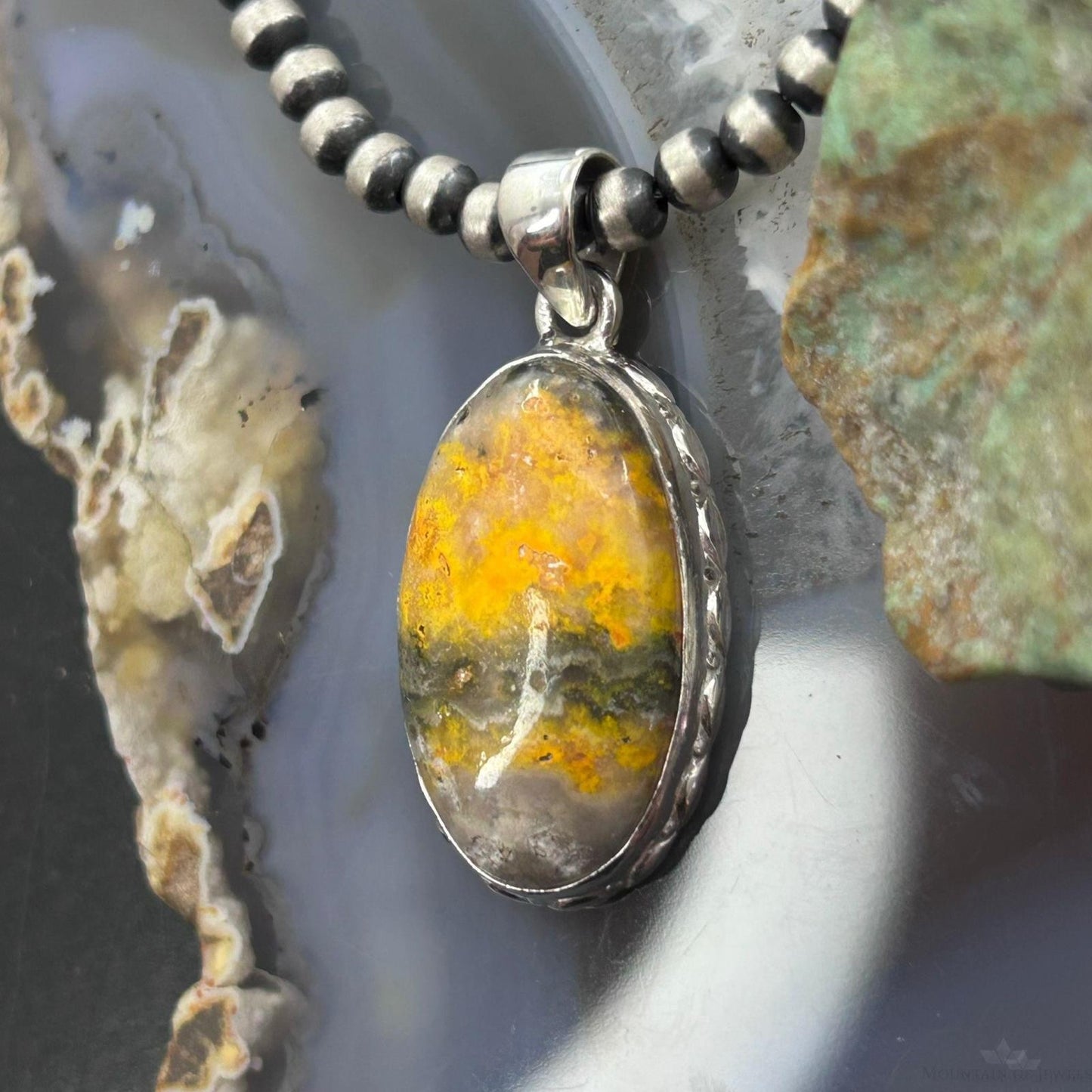 Sterling Silver Southwestern Style Oval Yellow Jasper Pendant For Women