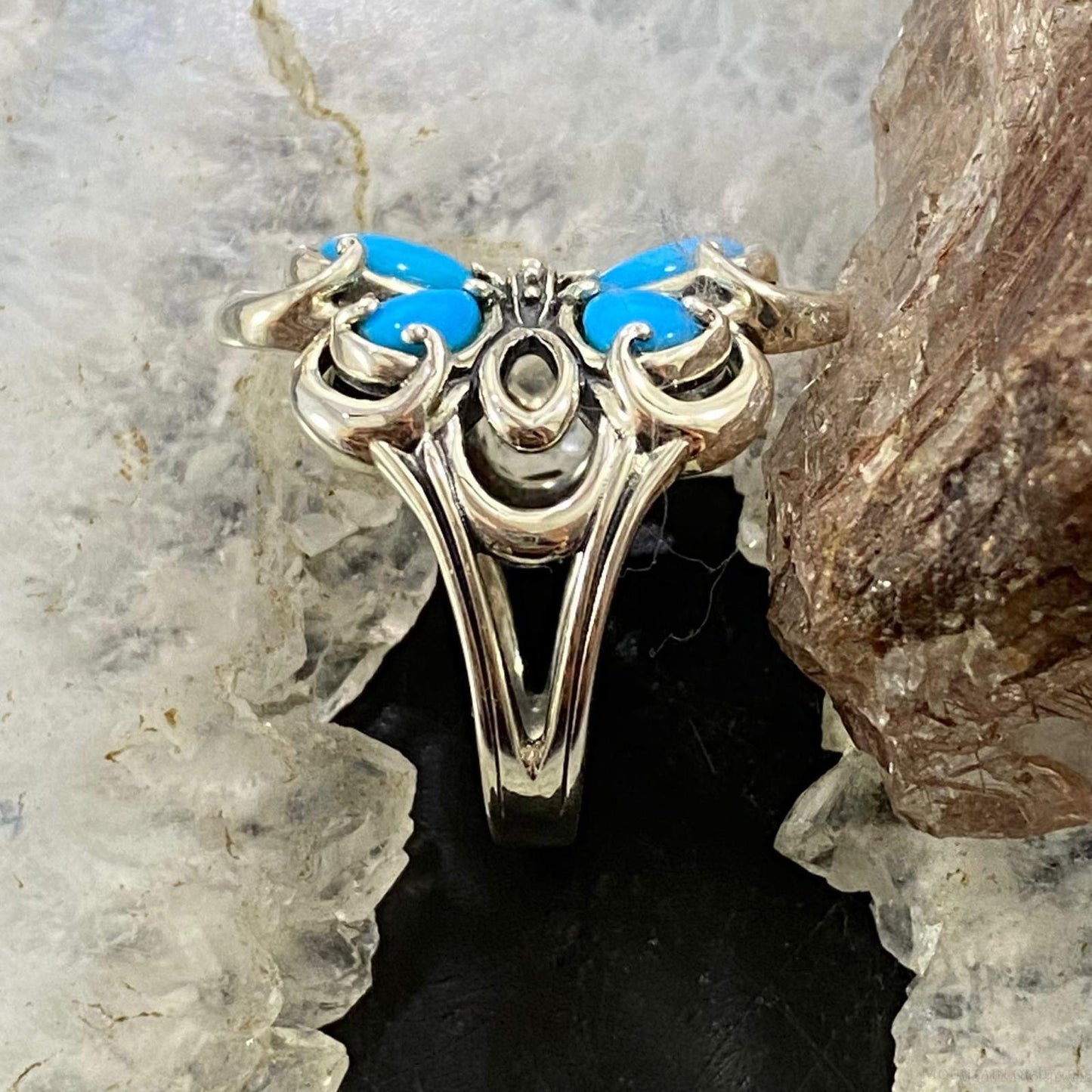 Carolyn Pollack Southwestern Style Sterling Silver Sleeping Beauty Turquoise Cluster Flower Ring For Women
