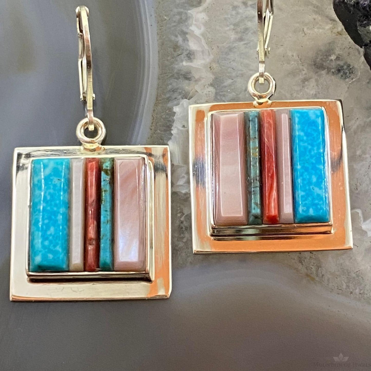 Veronica Benally Native American Silver Multi Stone Cobblestone Dangle Earrings