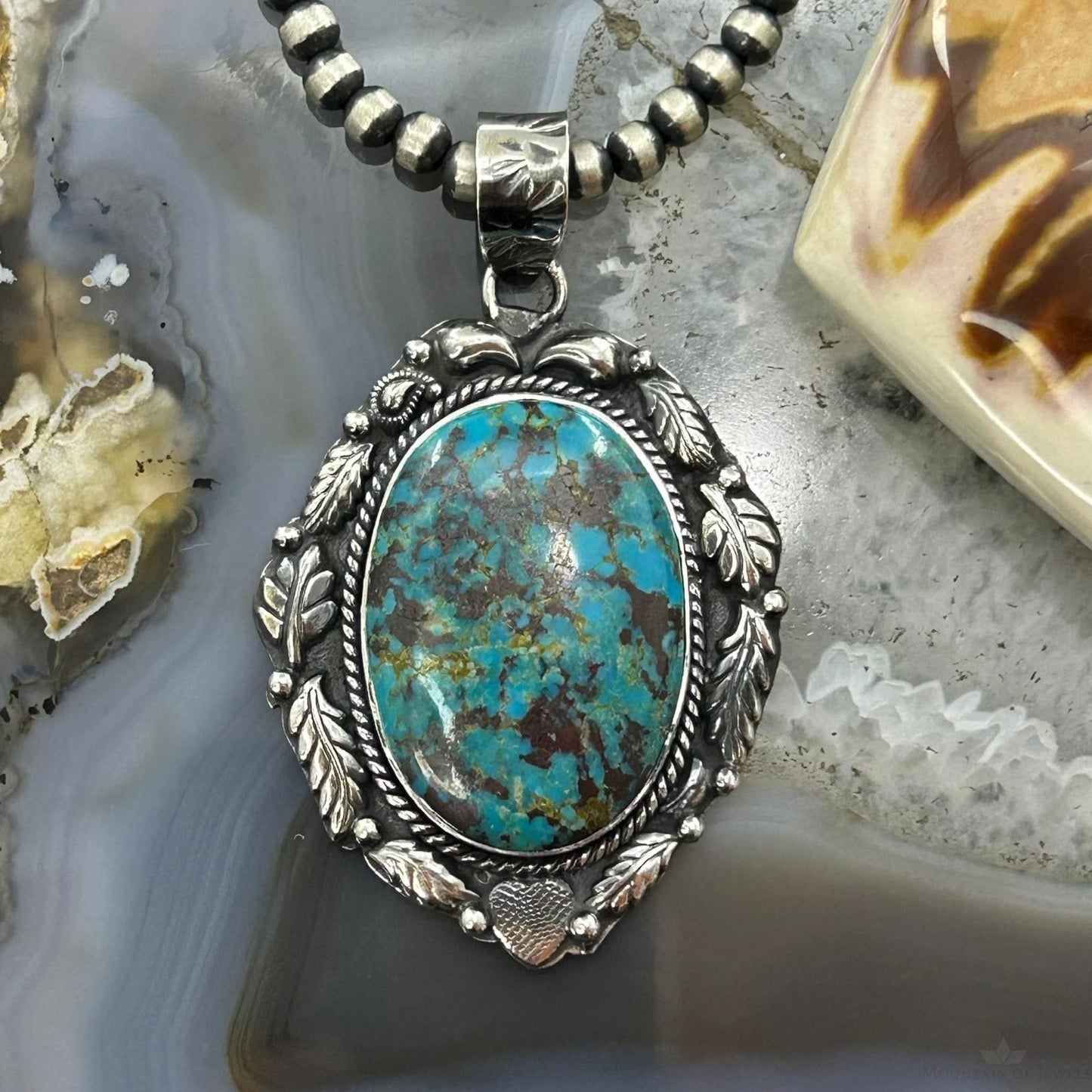 Sterling Silver Southwestern Style Oval Turquoise Pendant For Women #10