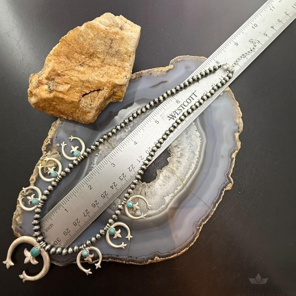 Sterling Southwestern Style 6 Small Naja & Large Naja Squash Blossom Necklace