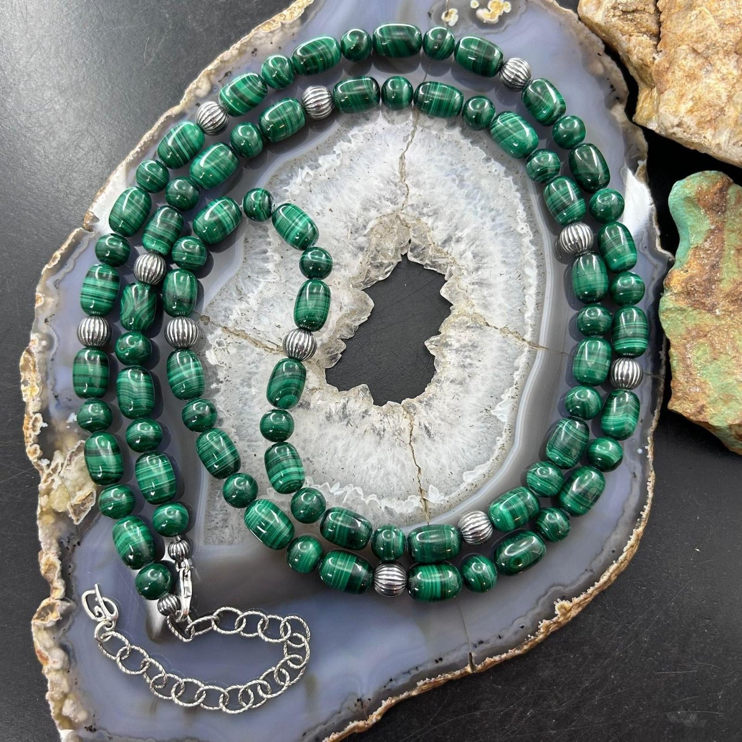 Carolyn Pollack Vintage 7mm-10mm Malachite Beads 35"-39" Necklace For Women