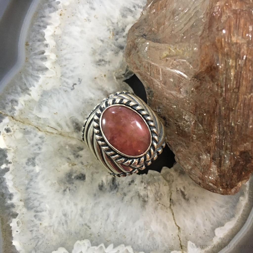 Carolyn Pollack Vintage Sterling Silver Oval Rhodonite Decorated Unisex Shield Ring