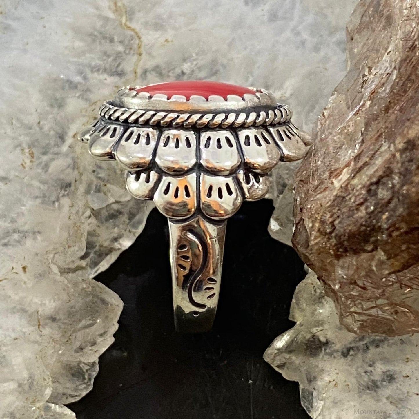 Carolyn Pollack Southwestern Style Sterling Silver Oval Red Jasper Decorated Ring For Women