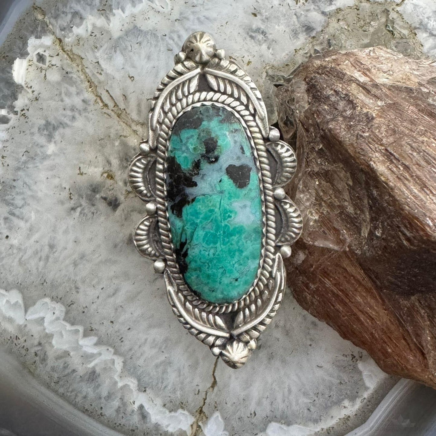Sterling Silver Southwestern Style Oval Turquoise Decorated Adjustable Ring For Women