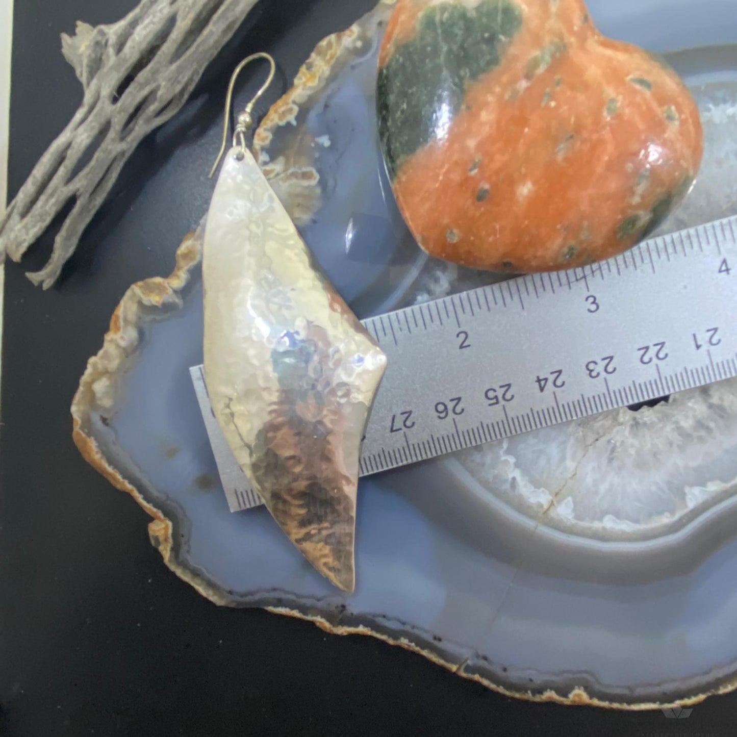 Vintage Native American Sterling Silver Half Moon Hammered Dangle Earrings