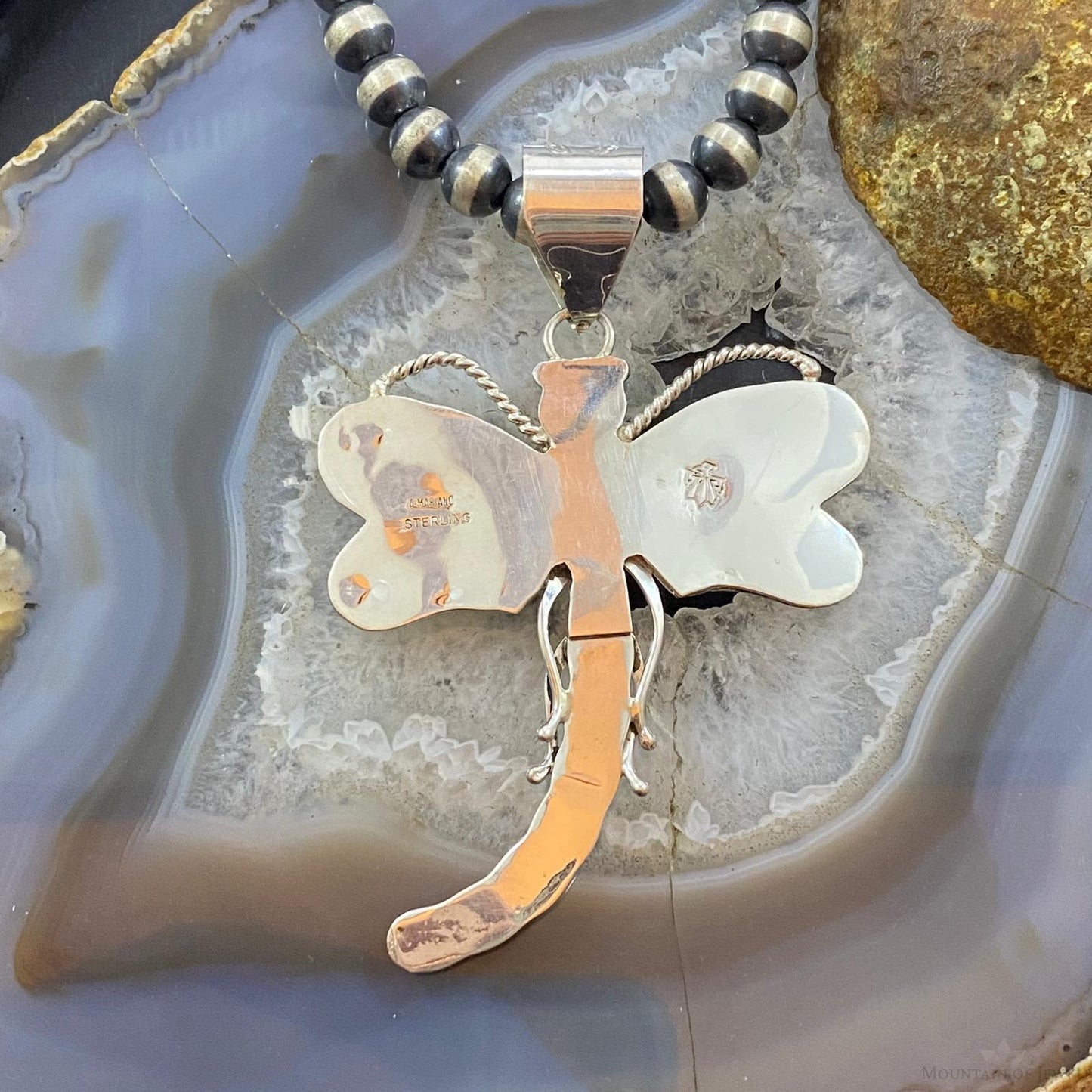 Alonzo Mariano Sterling Kingman Turquoise Dragonfly Decorated Pendant For Women