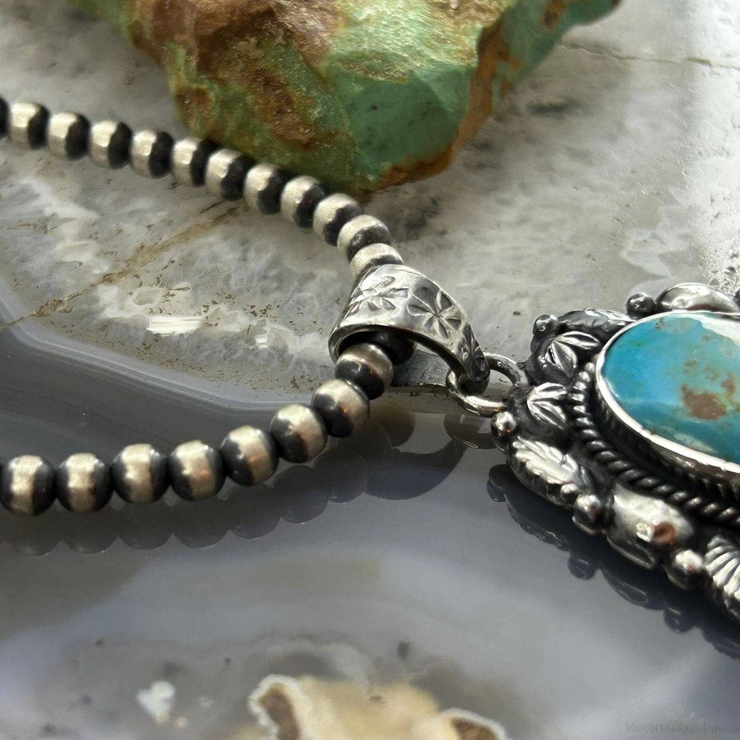 Sterling Silver Southwestern Style Oval Turquoise Decorated Pendant For Women #2