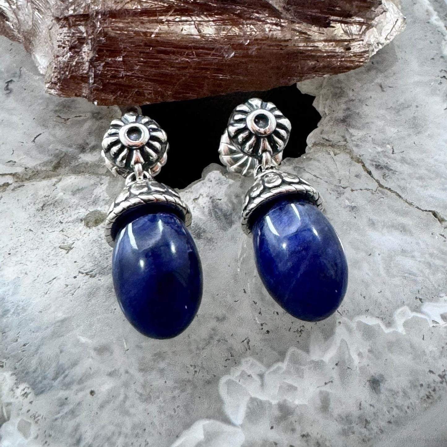 Carolyn Pollack Sterling Silver Oval Sodalite Post Dangle Earrings For Women
