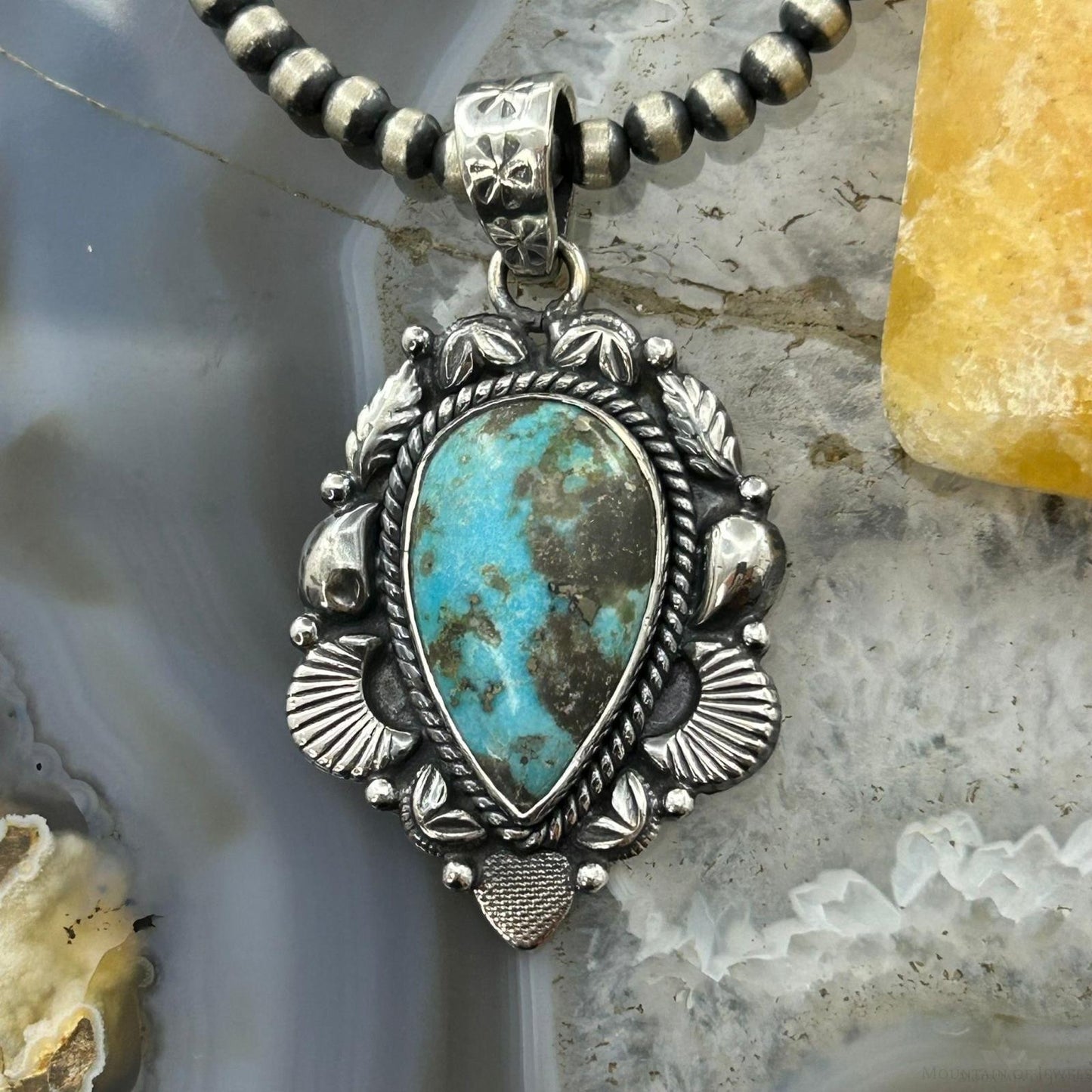 Sterling Silver Southwestern Style Teardrop Turquoise Pendant For Women #8