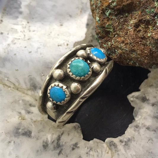 Milton Lasiloo Vintage Native American Sterling Turquoise Unisex Band Ring Size 11.5