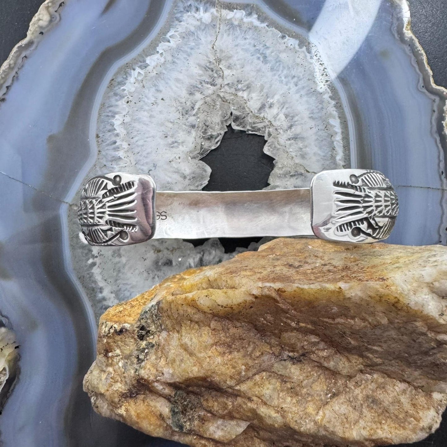 Grace Silver Native American Sterling Single Row 9 Oval Kingman Turquoise Bracelet For Women