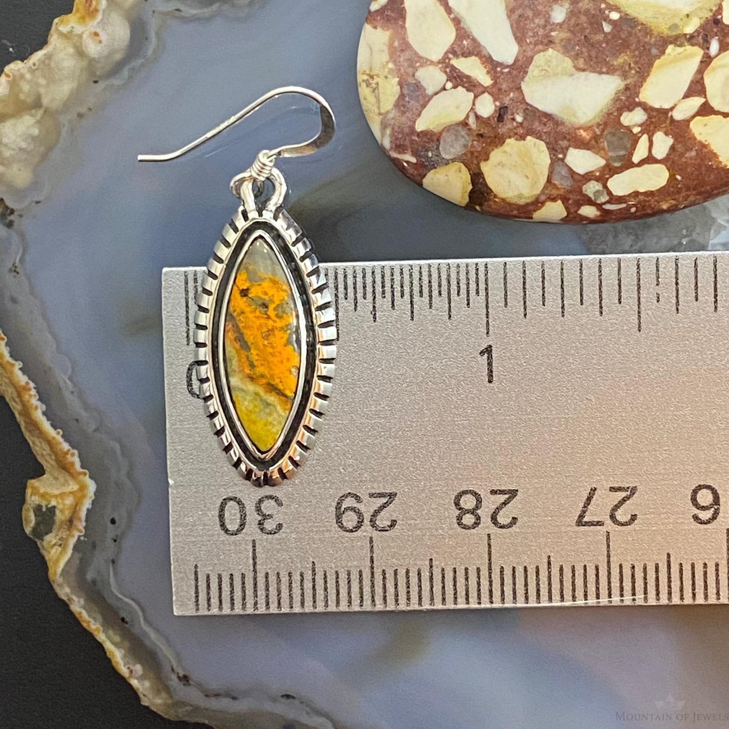 Native American Sterling Marquise Bumblebee Jasper Dangle Earrings For Women #1