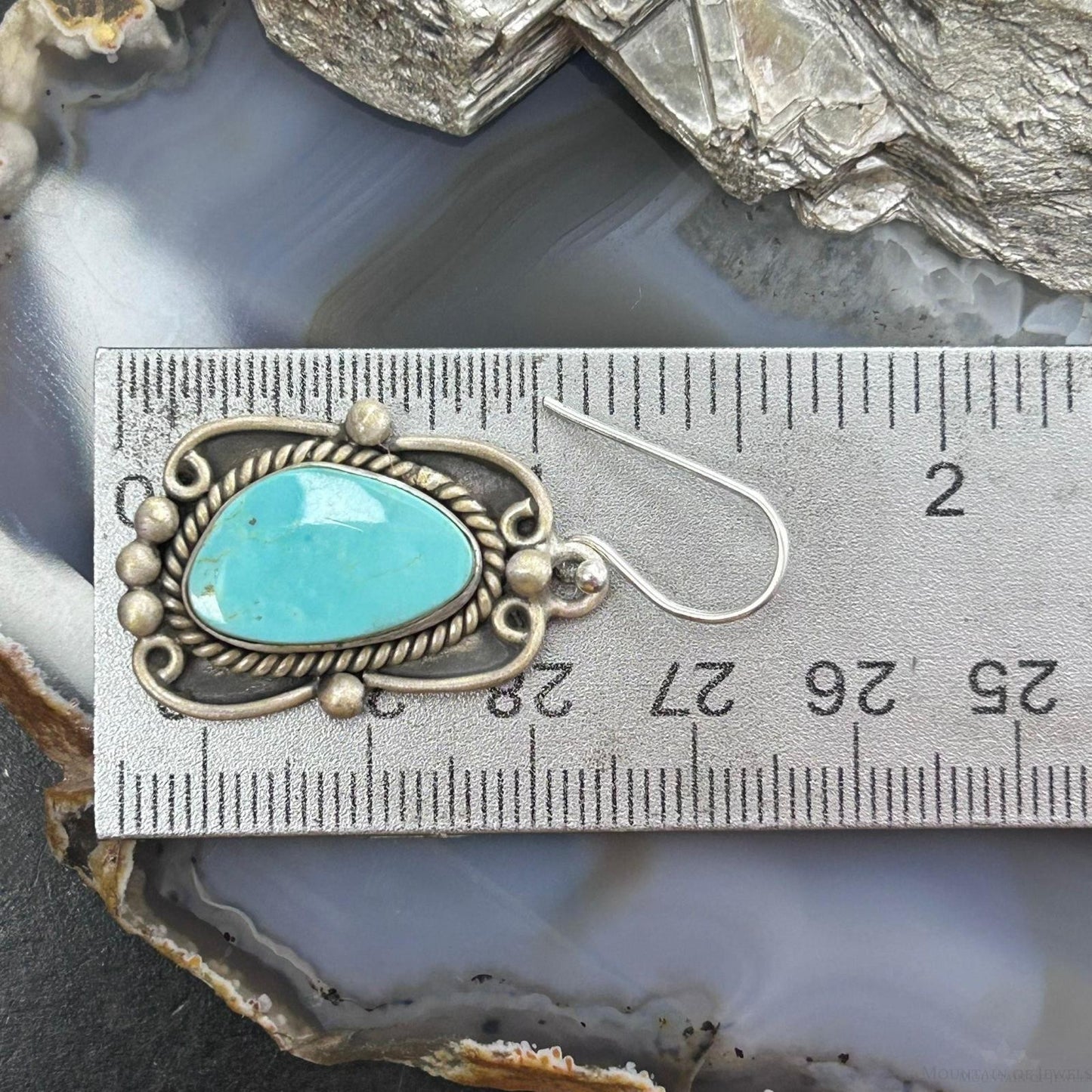 Sterling Silver Southwestern Style Turquoise Decorated Dangle Earrings For Women #2