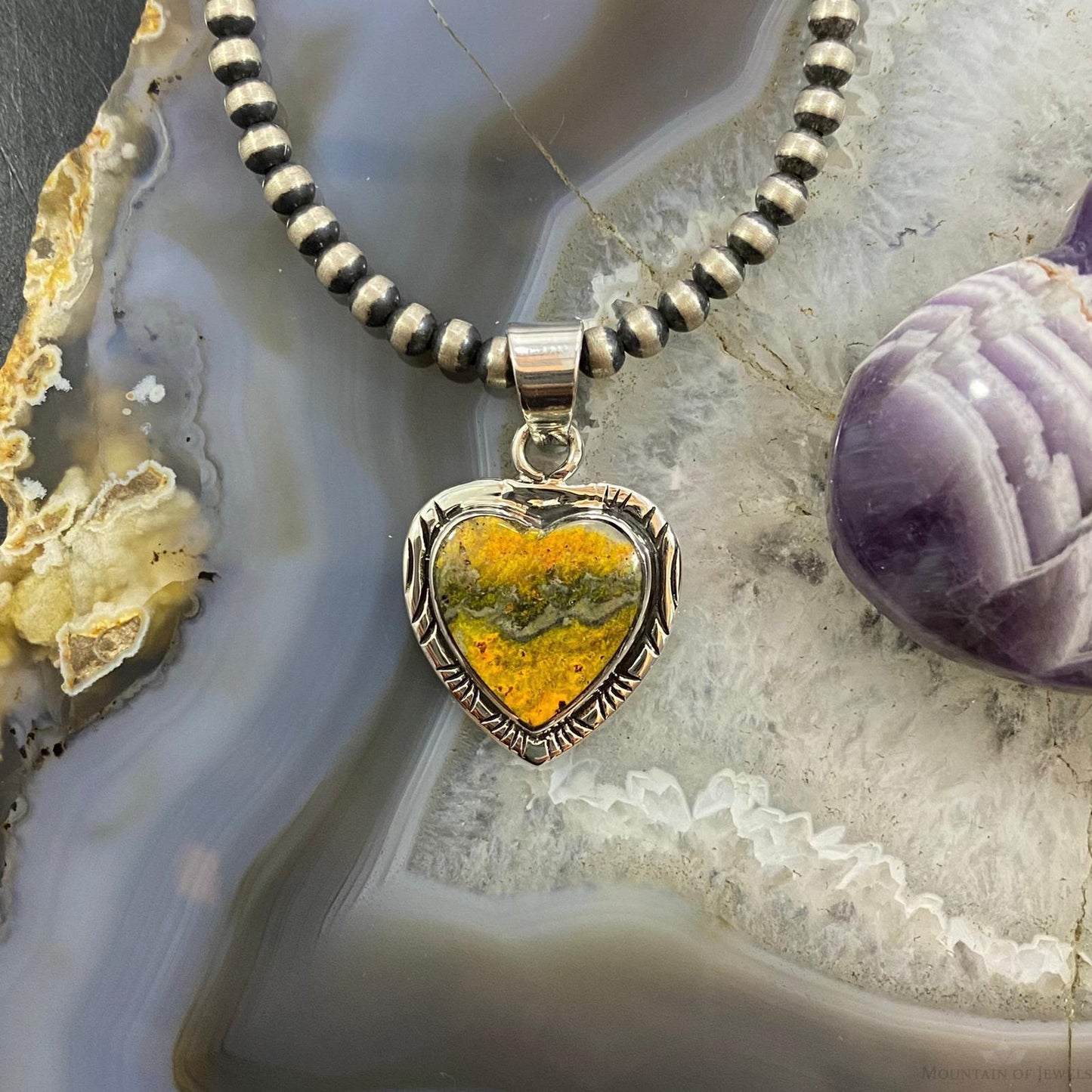 Native American Sterling Silver Bumblebee Jasper Heart Pendant For Women