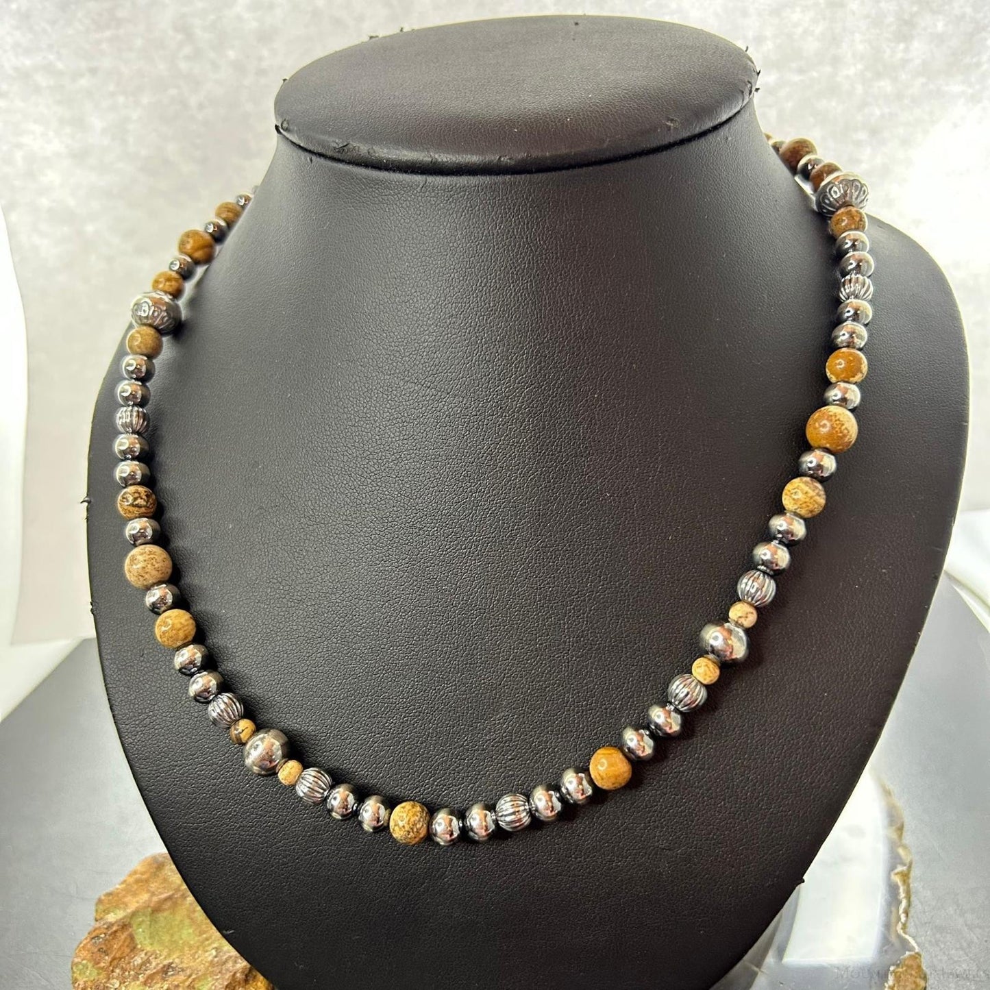 Carolyn Pollack Sterling Silver Decorated Beaded & Picture Jasper Necklace For Women