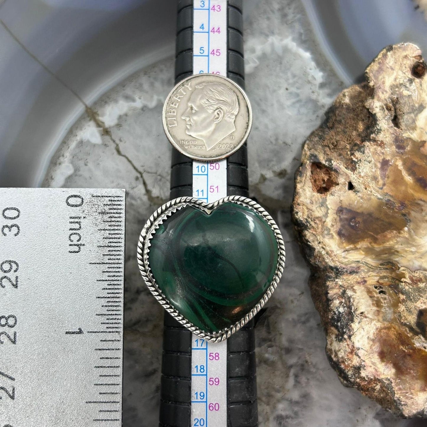 Sterling Silver Southwestern Style Malachite Heart Shape Ring Size 7 For Women