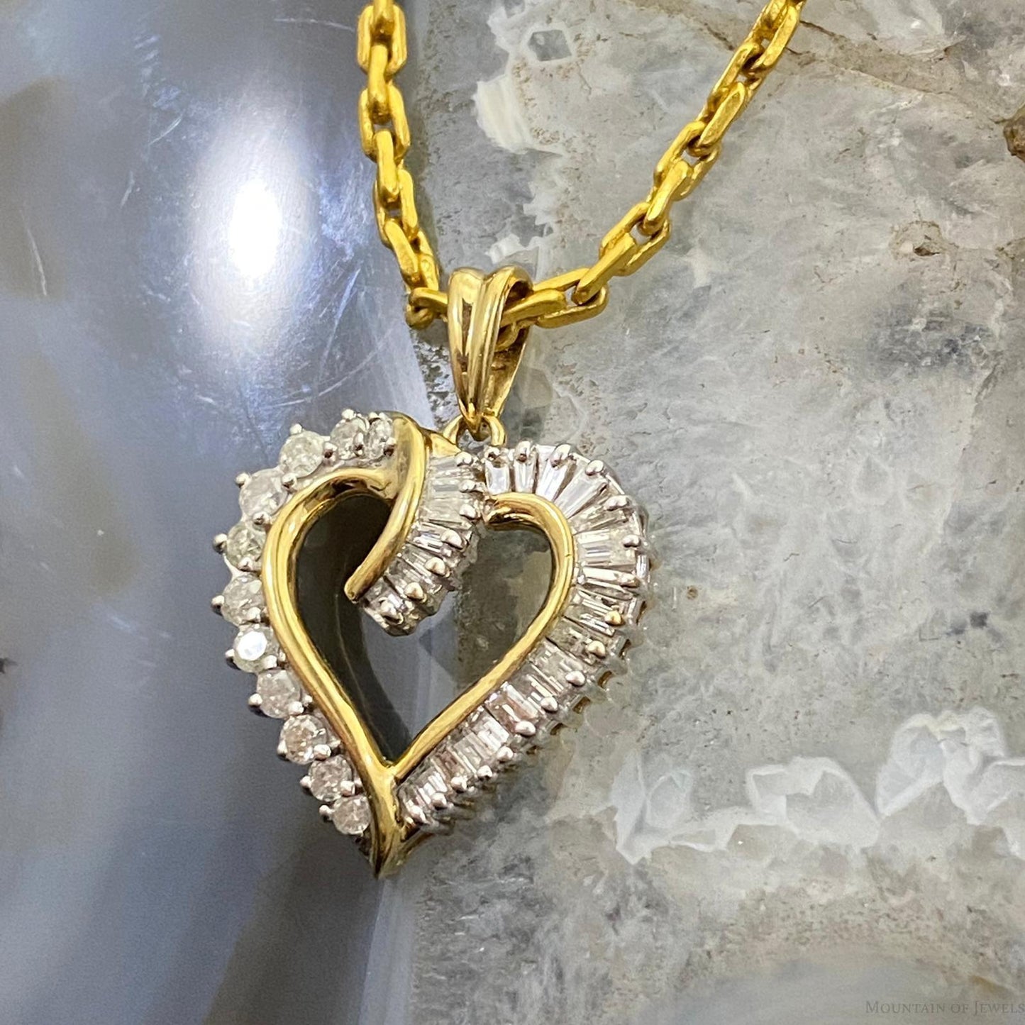 10K Two Tone Gold Diamonds Heart Shape Pendant For Women