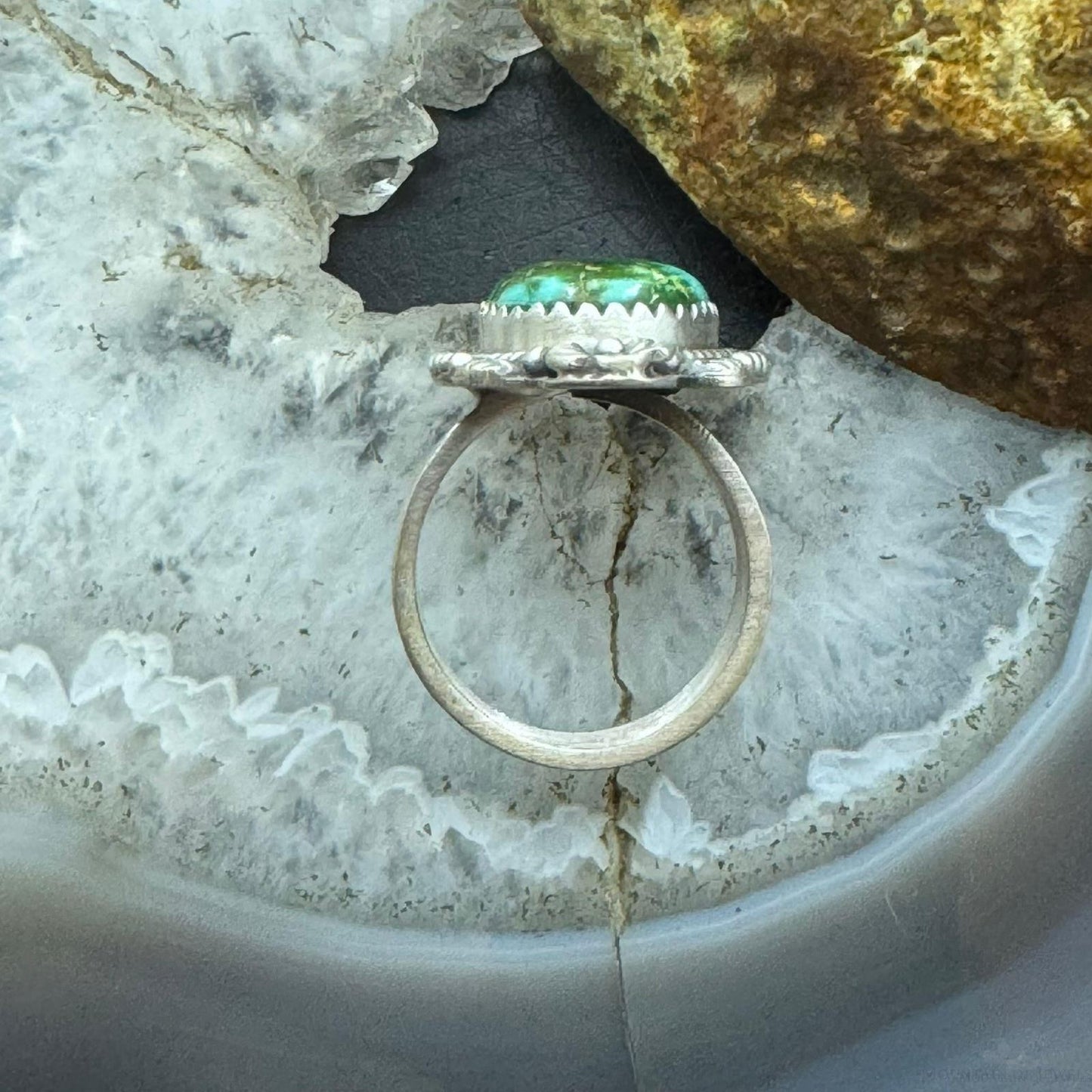Sterling Silver Southwestern Style Sonora Gold Turquoise Decorated Adjustable Ring For Women #1
