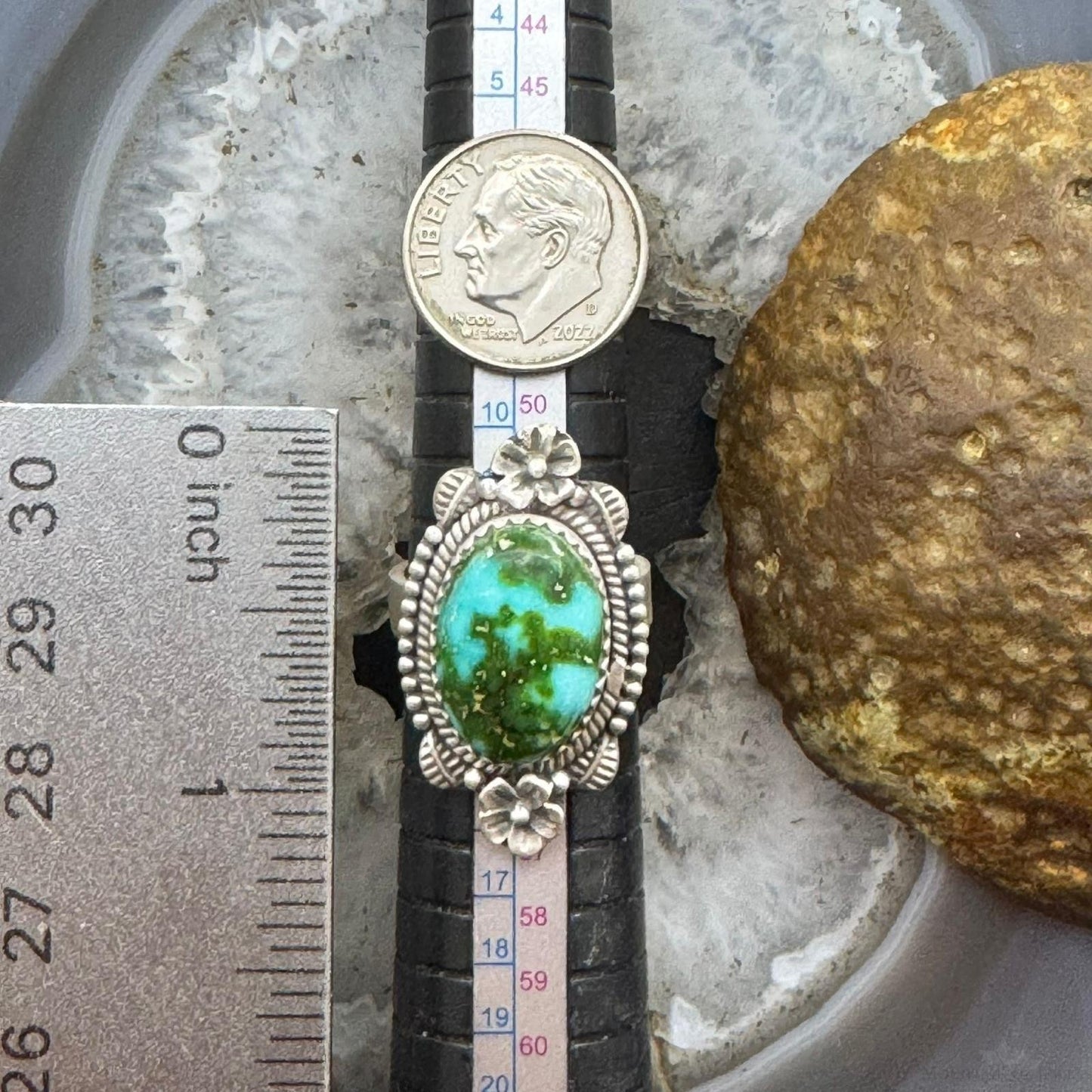 Sterling Silver Southwestern Style Sonora Gold Turquoise Decorated Adjustable Ring For Women #1