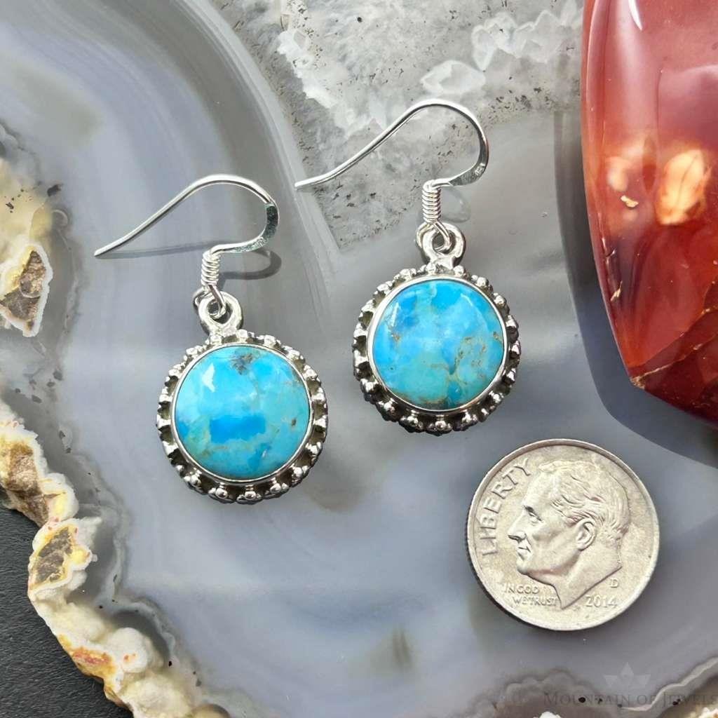 Sterling Southwestern Style Round Mojave Turquoise Dangle Earrings For Women