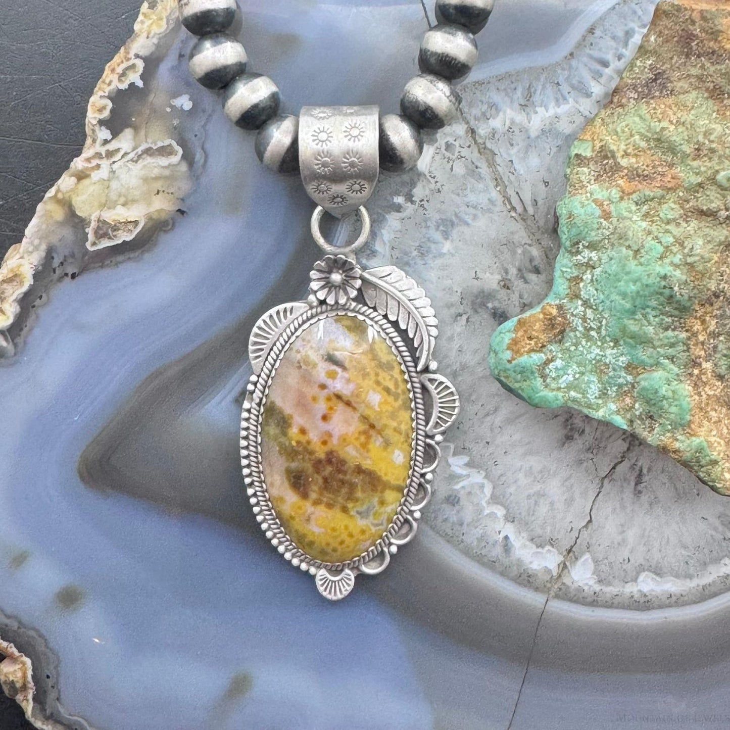 Sterling Silver Southwestern Style Oval River Jasper Decorated Pendant For Women