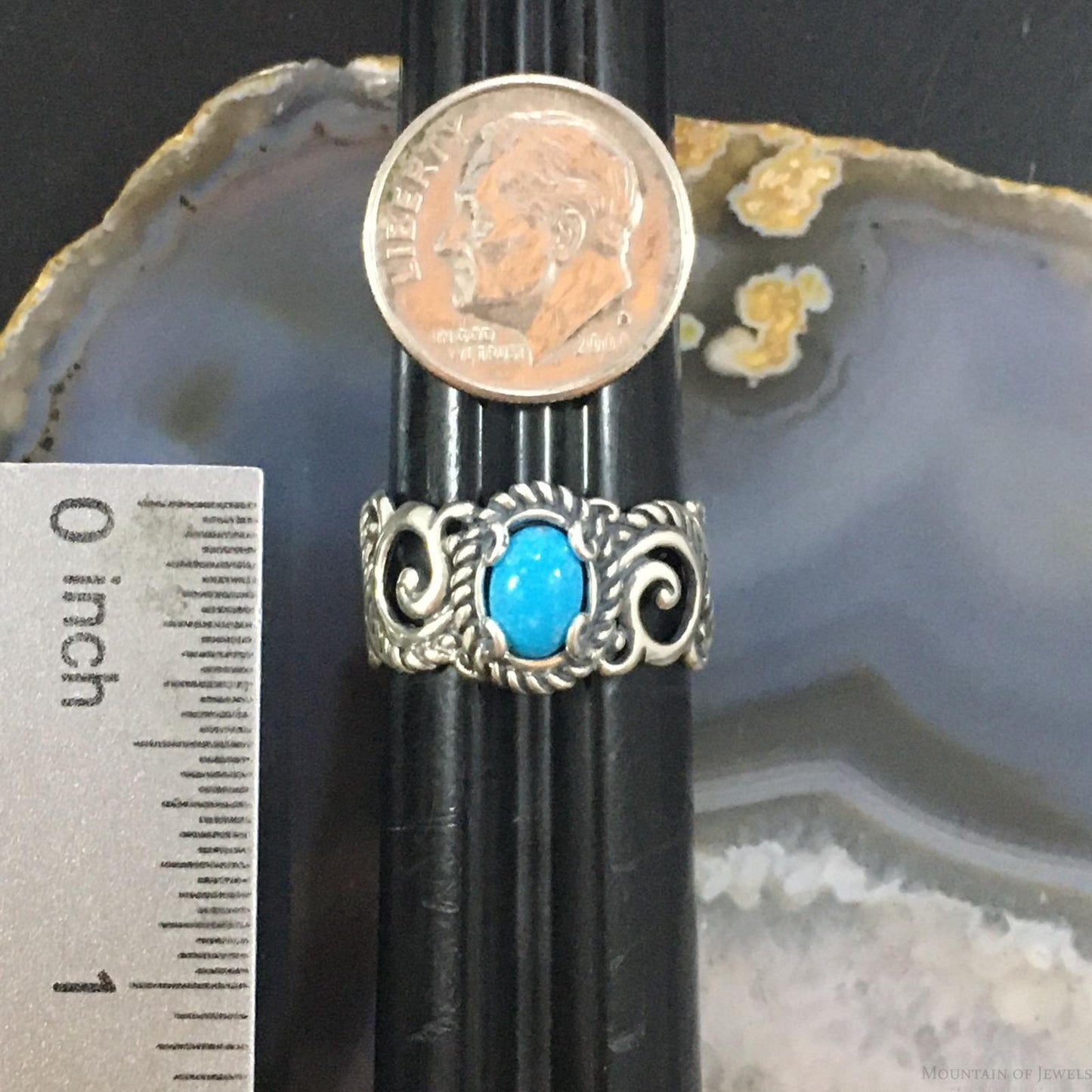 Carolyn Pollack Sterling Silver Oval Sleeping Beauty Turquoise Decorated Ring For Women