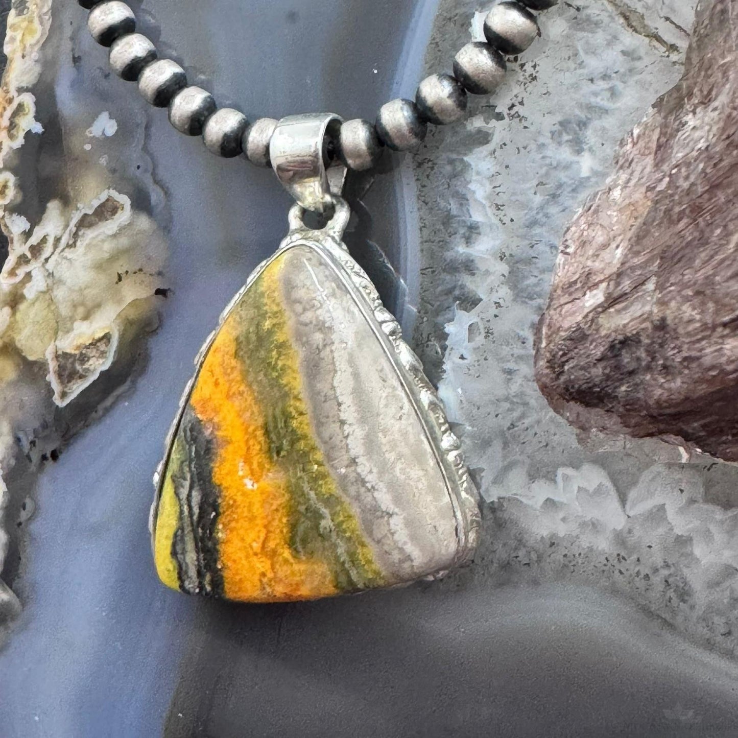 Sterling Silver Southwestern Style Triangle Eclipse Jasper Pendant For Women