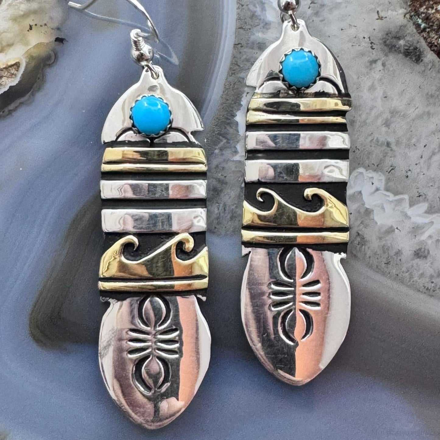 Tommy & Rosita Singer Sterling Silver & Gold Filled Turquoise Dangle Earrings For Women #3