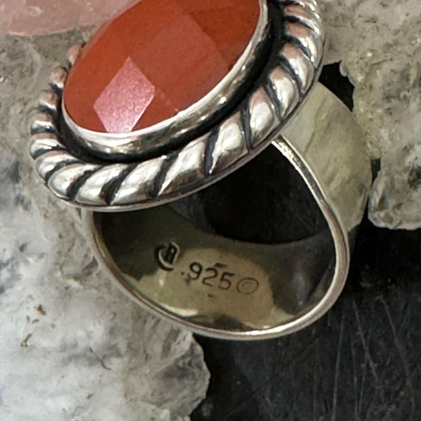Carolyn Pollack Sterling Silver Oval Faceted Carnelian Ring Size 6.5 For Women