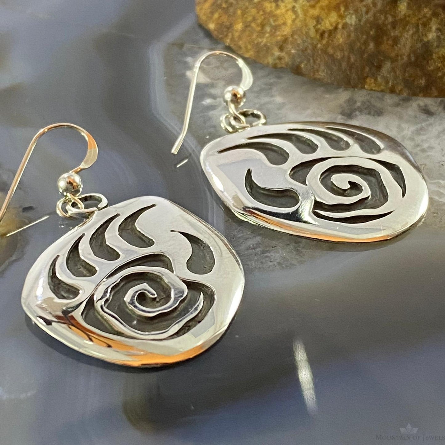 Brad Panteah Sterling Silver Overlay Bear Claw w/Circle of Life Dangle Earrings