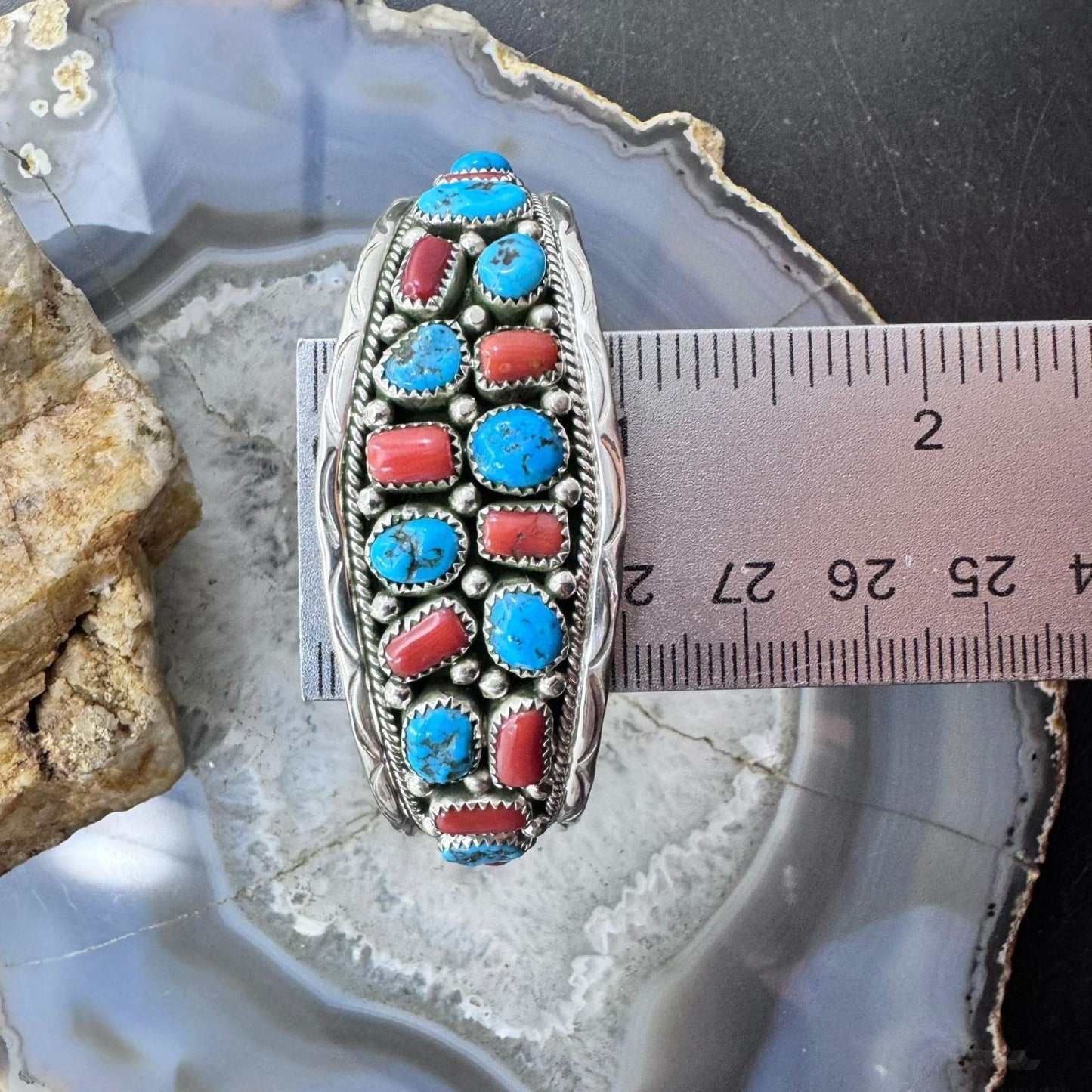 Anita Whitegoat Sterling Silver Rough Turquoise & Coral Bracelet For Women
