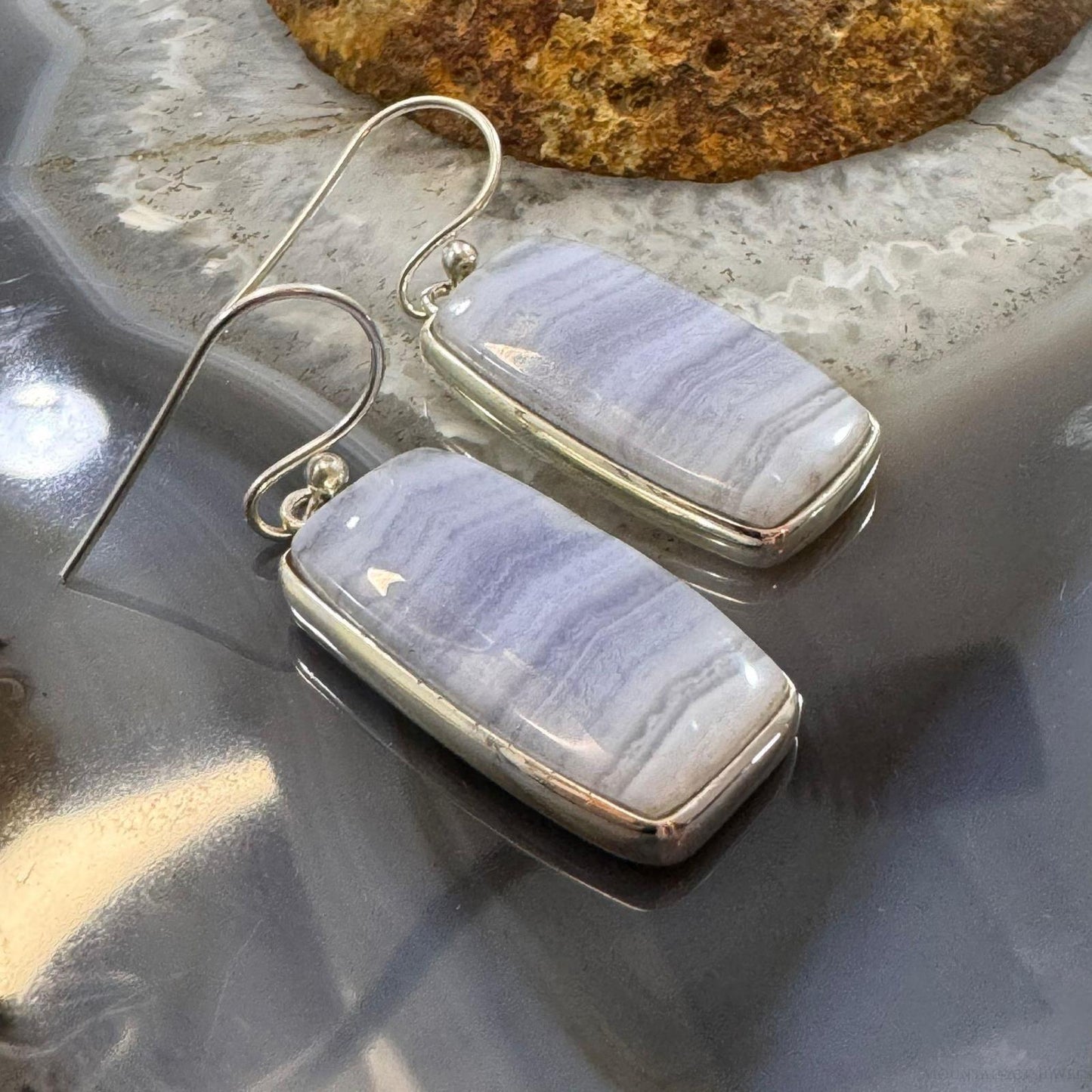 Sterling Silver Southwestern Style Lace Agate Dangle Earrings For Women