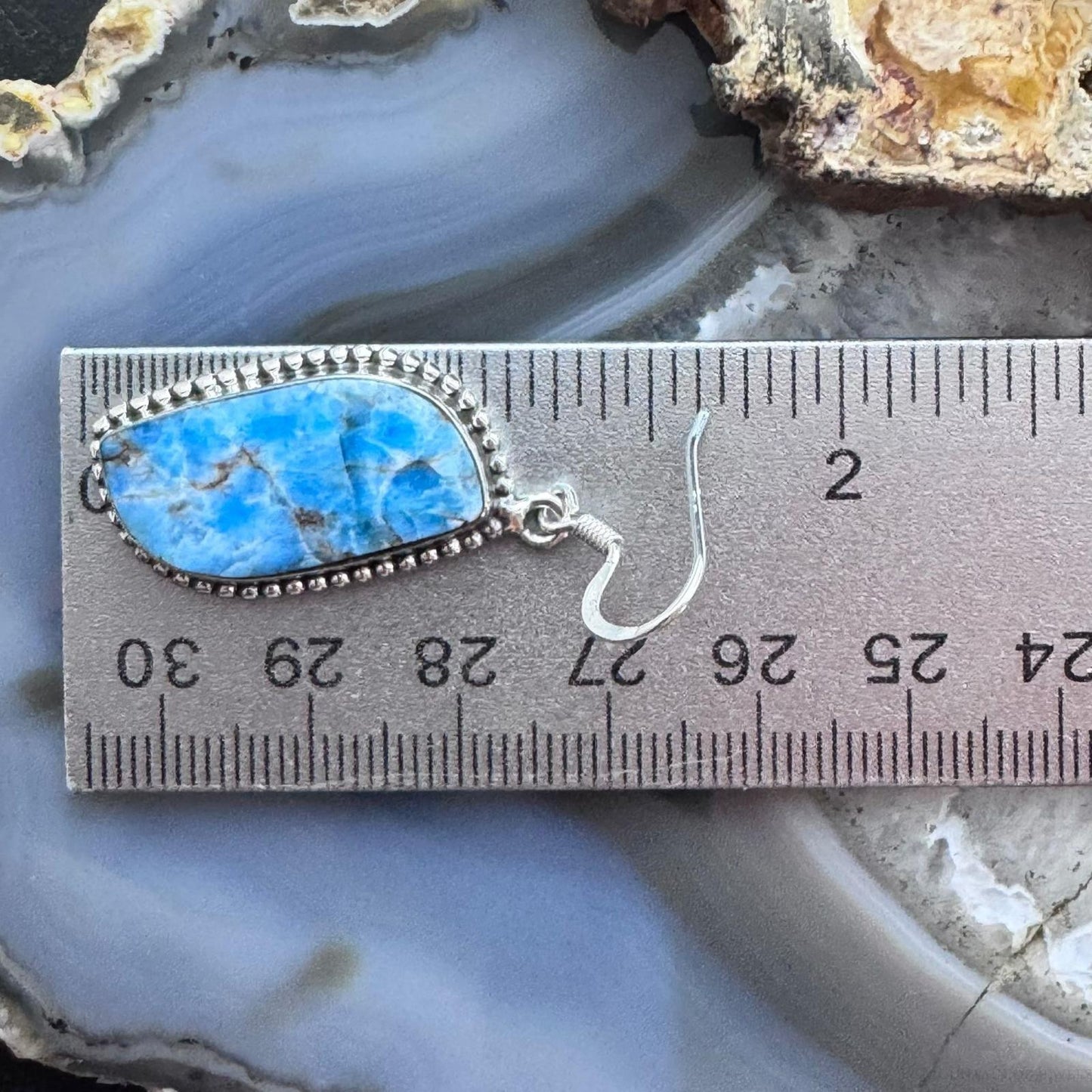 Sterling Silver Southwestern Style Blue Apatite Dangle Earrings For Women