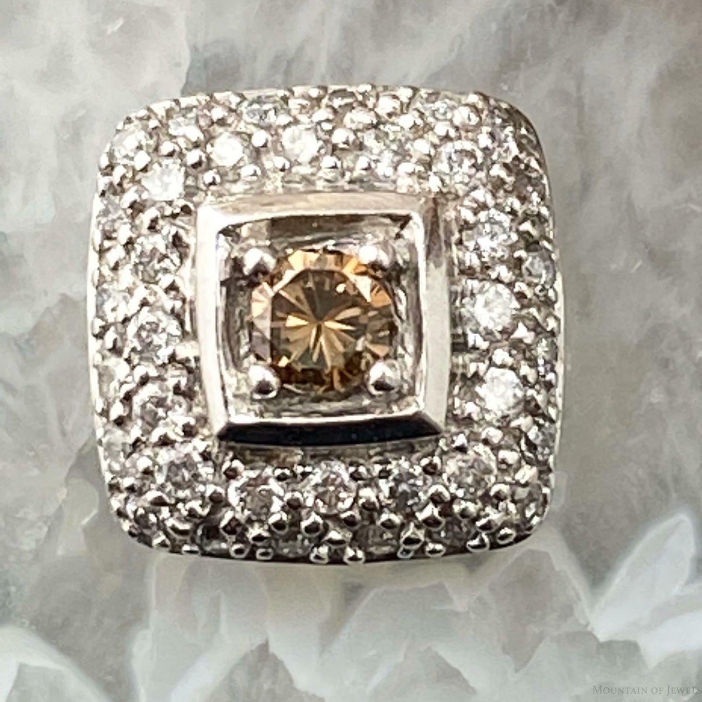 14K White Gold with White and Fancy Brown Diamonds Pendant For Women
