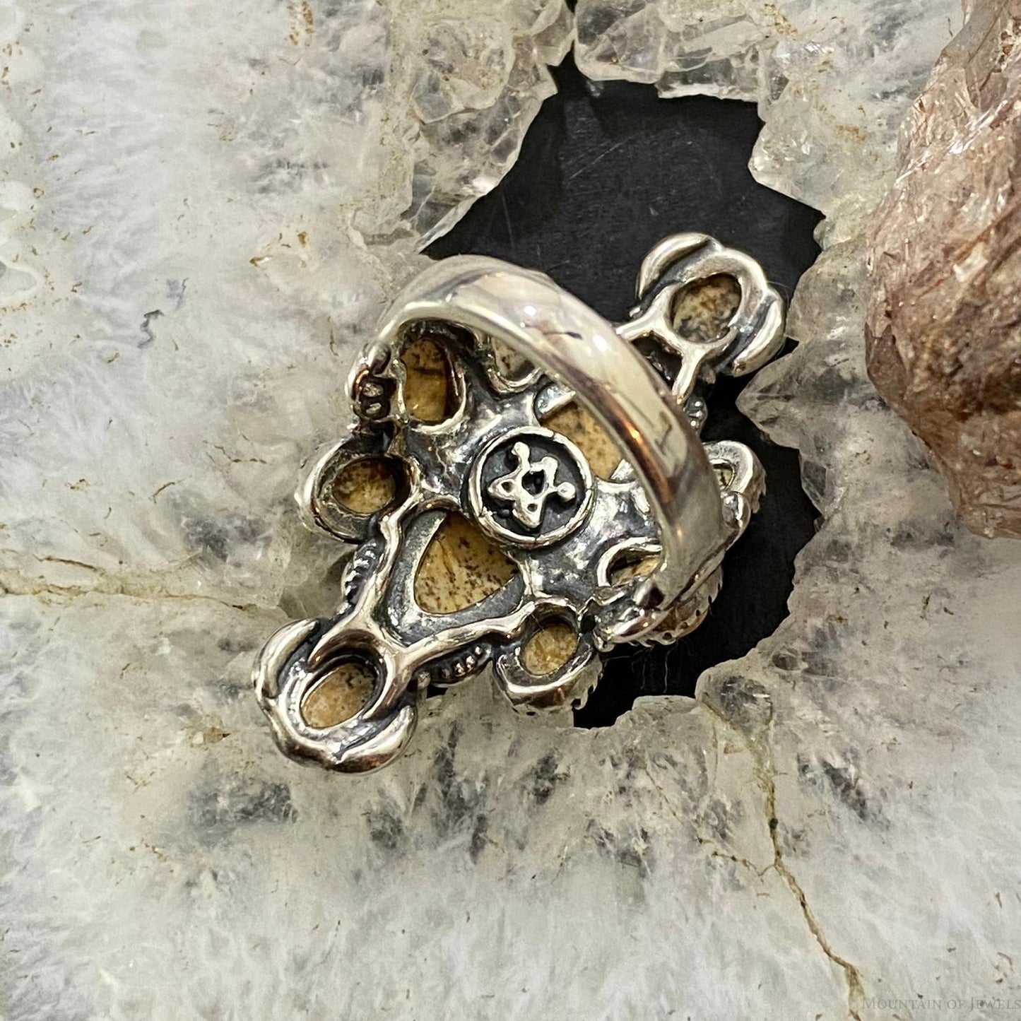 Carolyn Pollack Southwestern Style Sterling Silver Picture Jasper Decorated Cluster Ring 5.5 & 6.5 For Women