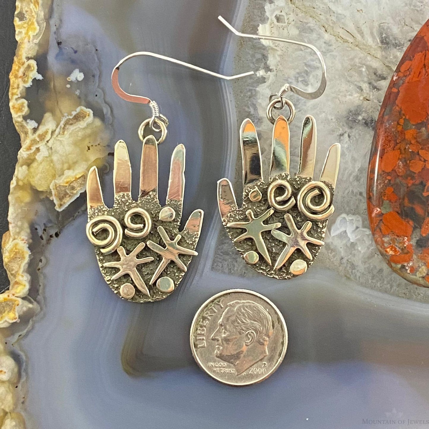 Alex Sanchez Native American Sterling Silver Ancestors Hand Petroglyph Dangle Earrings For Women #1