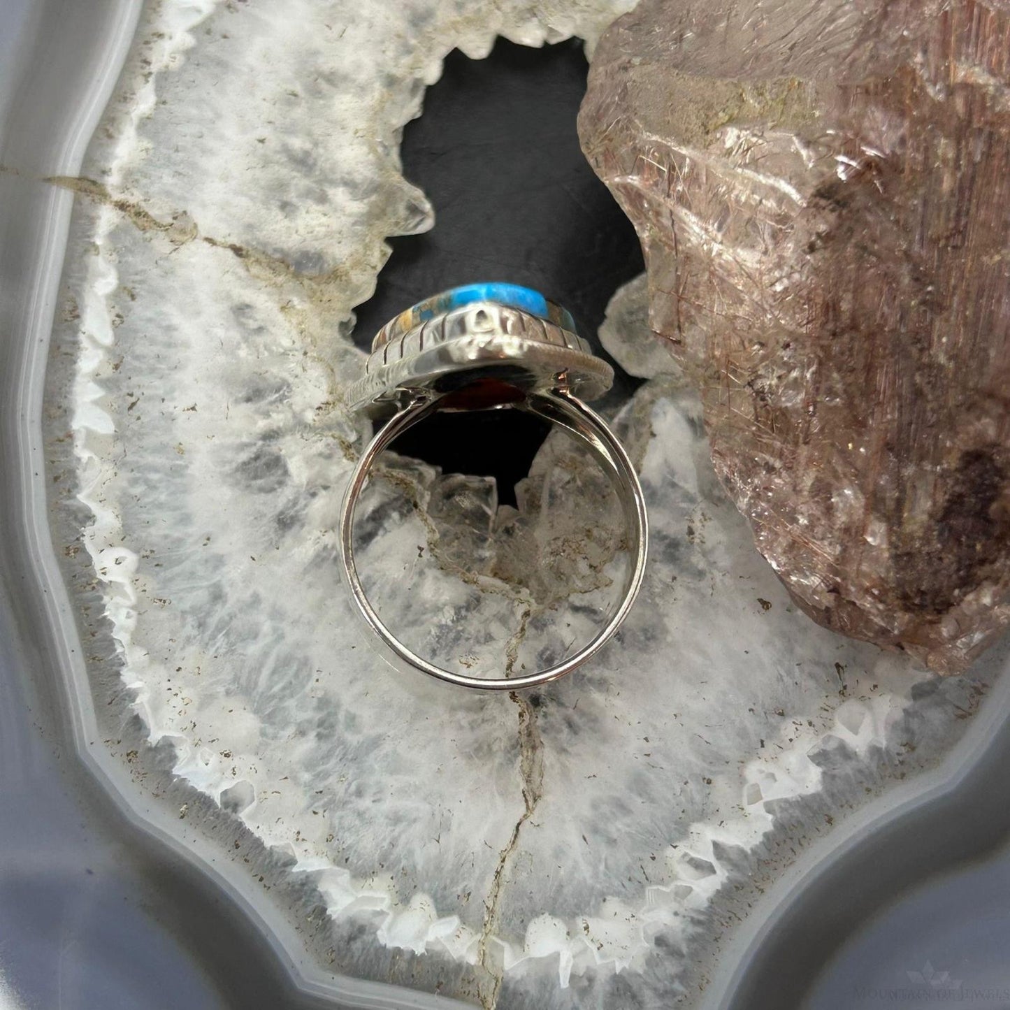 Sterling Silver Southwestern Style Teardrop Turquoise Spiny Oyster Ring Size 10 For Women