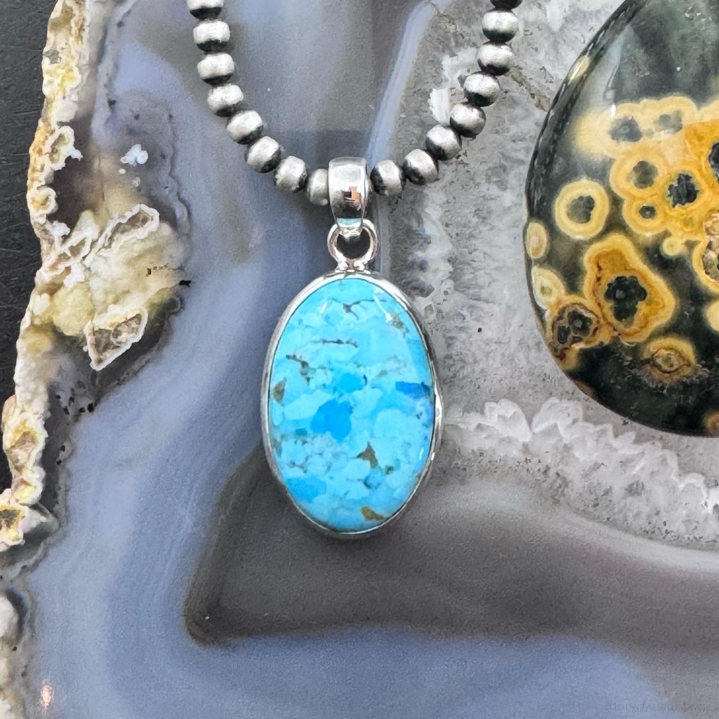 Sterling Silver Southwestern Style Oval Apatite Decorated Pendant For Women