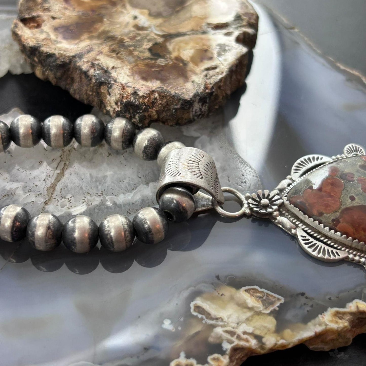 Sterling Silver Southwestern Style Wide Teardrop Peanut Obsidian Pendant For Women