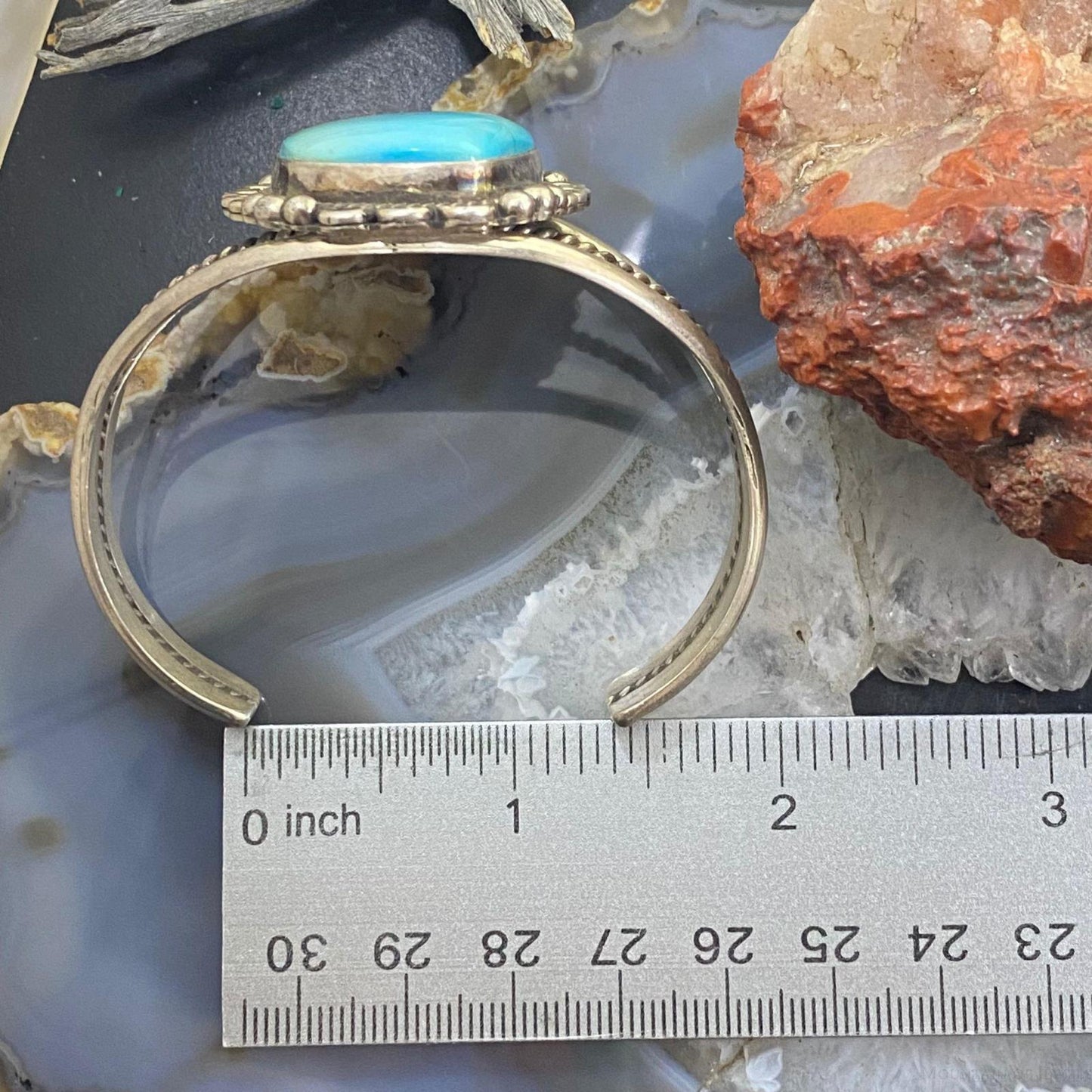 Vintage Native American Sterling Silver Turquoise Decorated Split Shank Bracelet