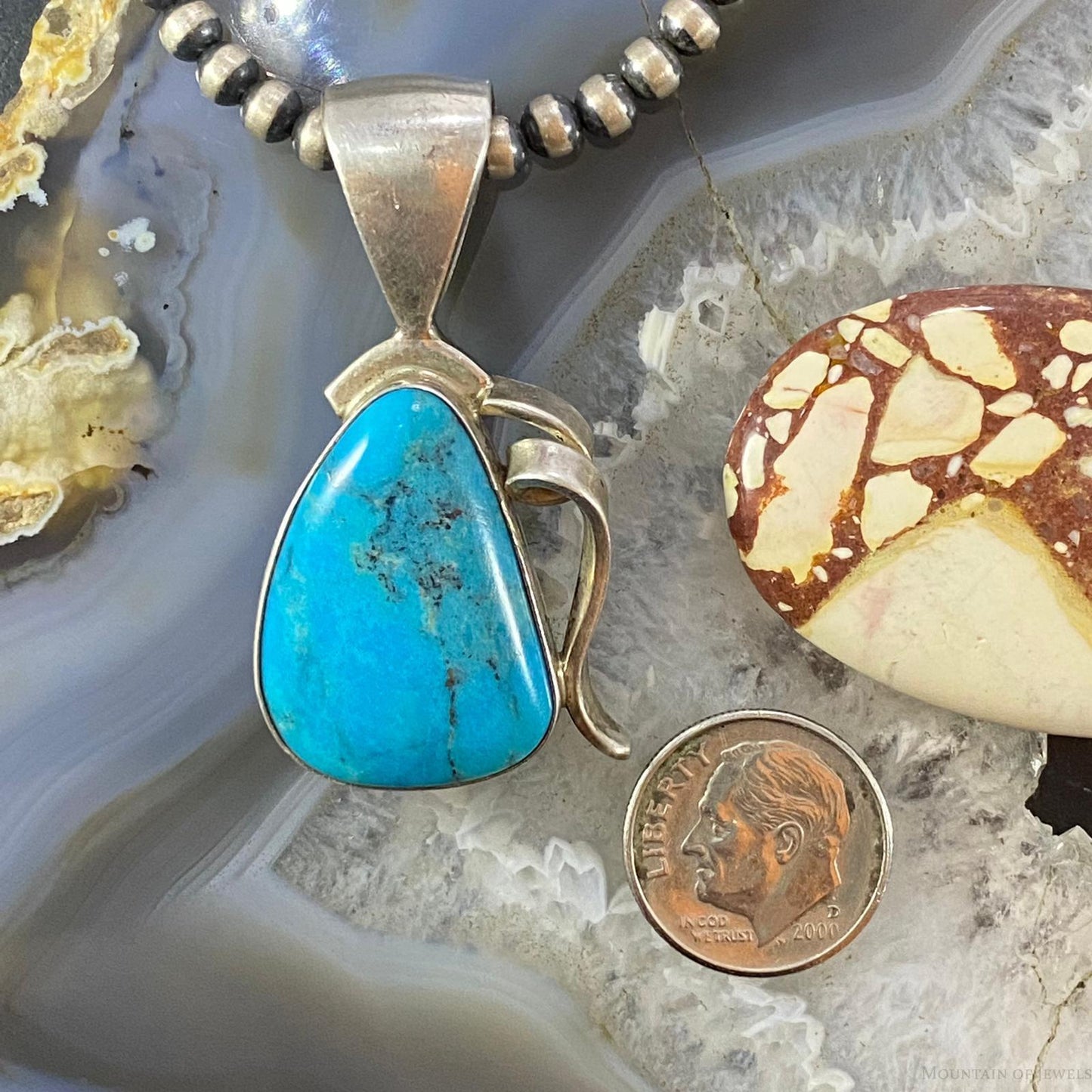 Gary G Sanchez Vintage Native American Sterling Turquoise Decorated Pendant